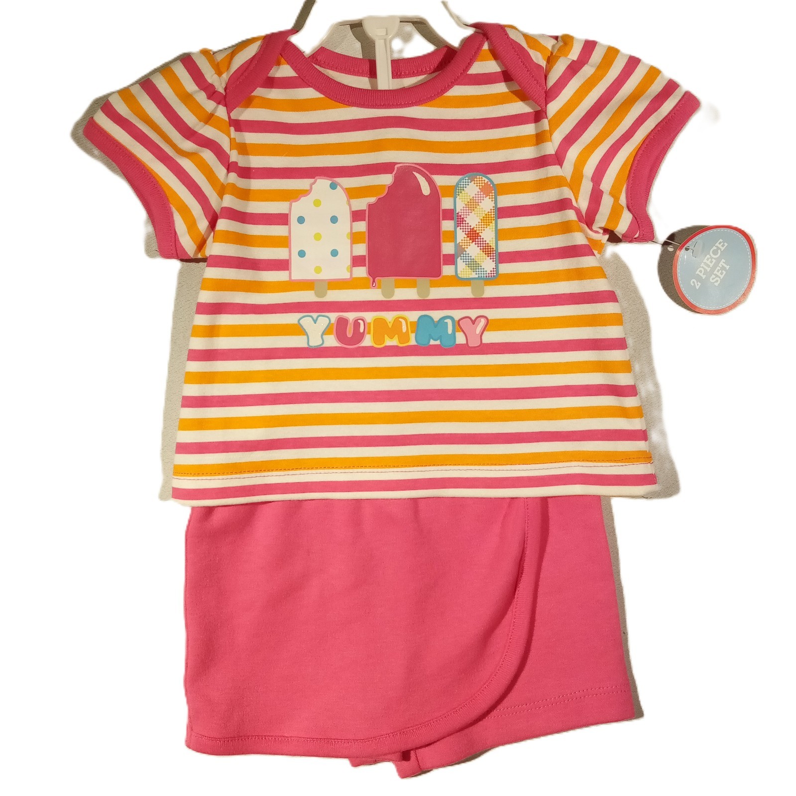 Small Wonders 0/3 Months 2 pc Summer Set YUMMY Ice Cream Stripe Pink Skort NWT