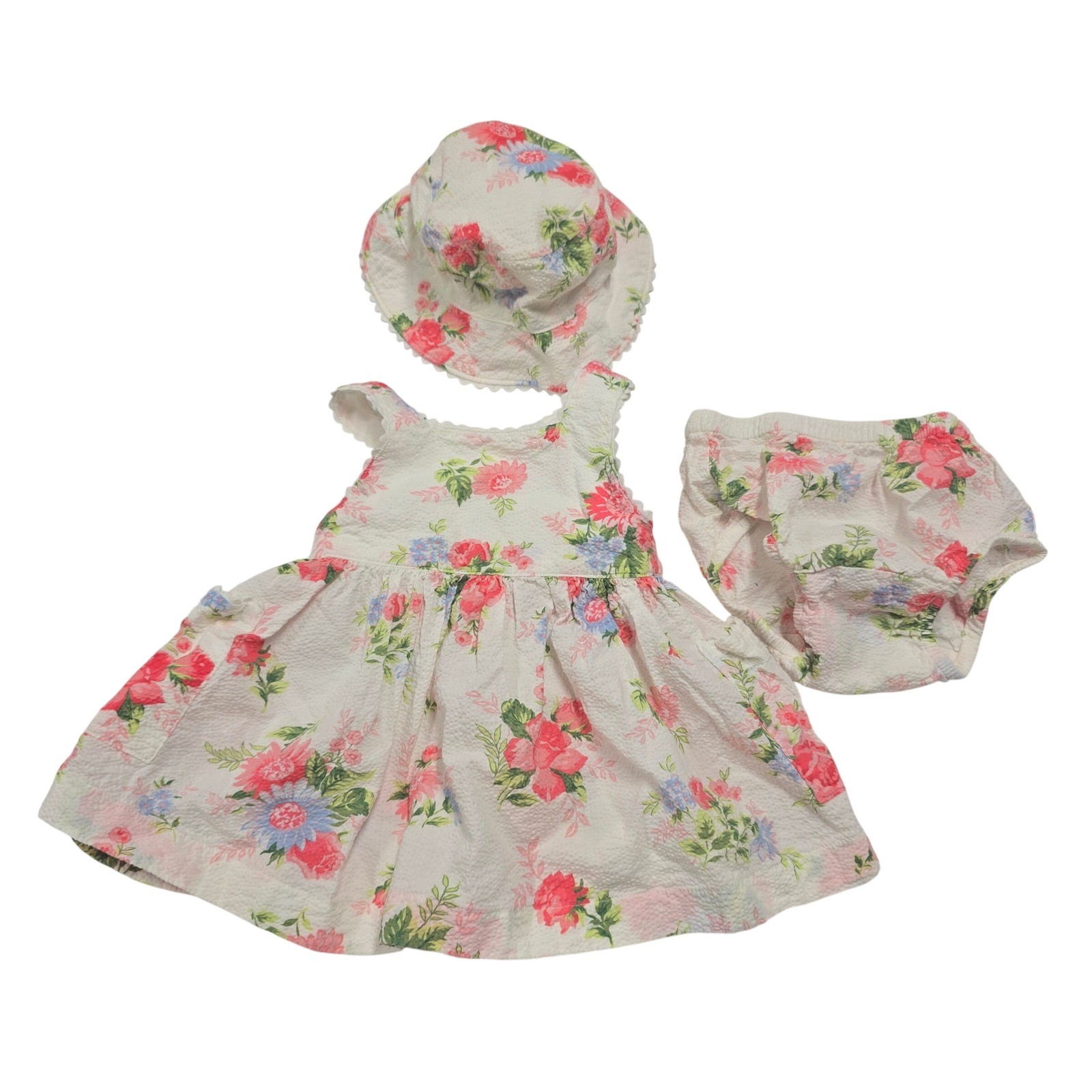 Baby Gap Vintage 2000s Shabby Floral Dress Bloomers Bucket Hat Set 3-6M