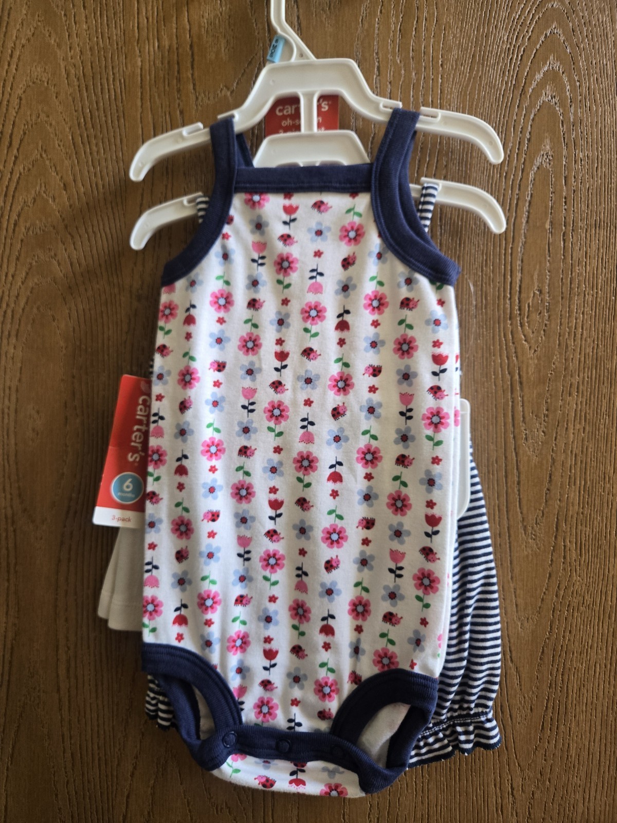 NWT Size 6M Carter’s 3 piece set outfit tank top w/ ladybug flower sunsuit