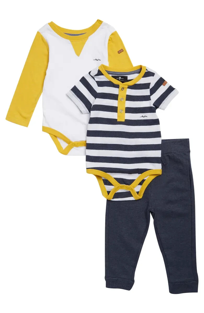 NWT $45 Boys 7 FOR ALL MANKIND 3 Piece Pants & 2 Shirts Jogger Set 3-6 Mos