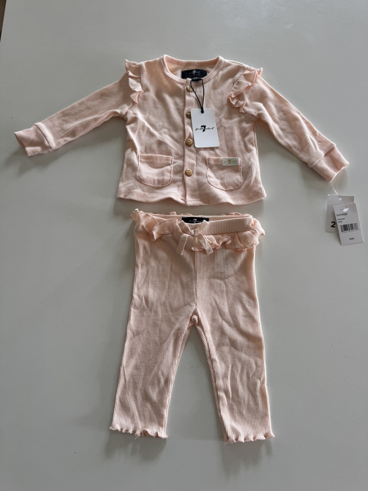 7 For All Mankind Baby Girls 3-6M Pink Ribbed Cardigan Pants Set NWT
