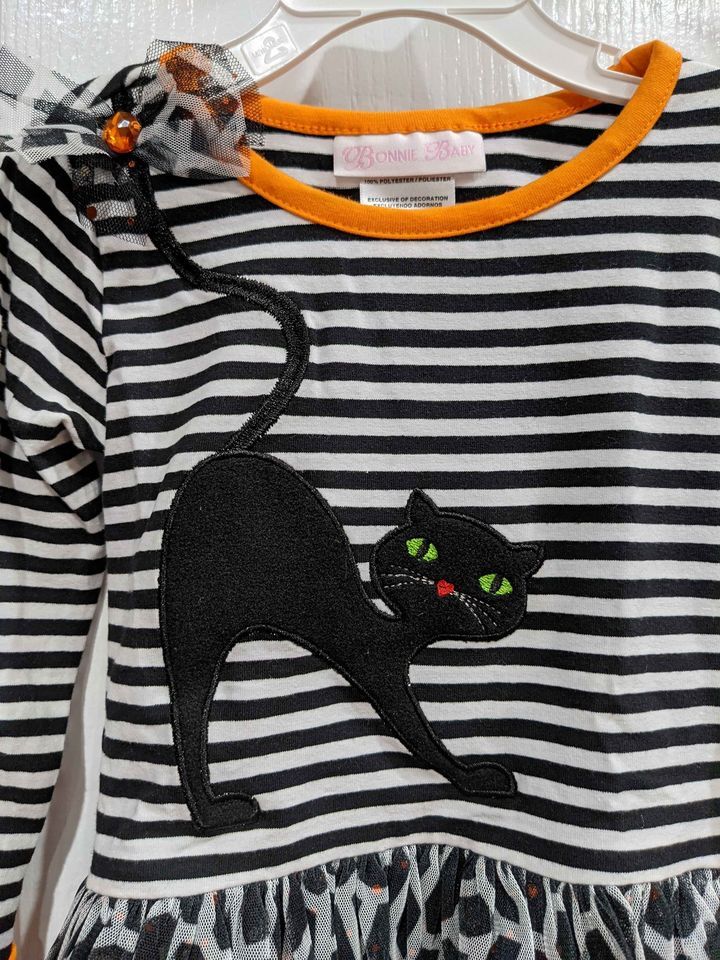 Bonnie Jean baby girls Black Cat Halloween striped Orange Legging Set