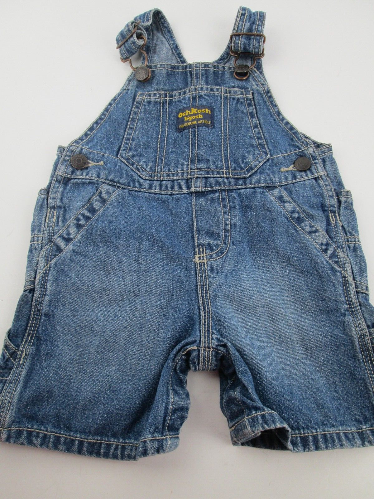 OshKosh B’Gosh Vestbak Infant Blue Denim Jean Shortalls Overalls 9 Months Snaps