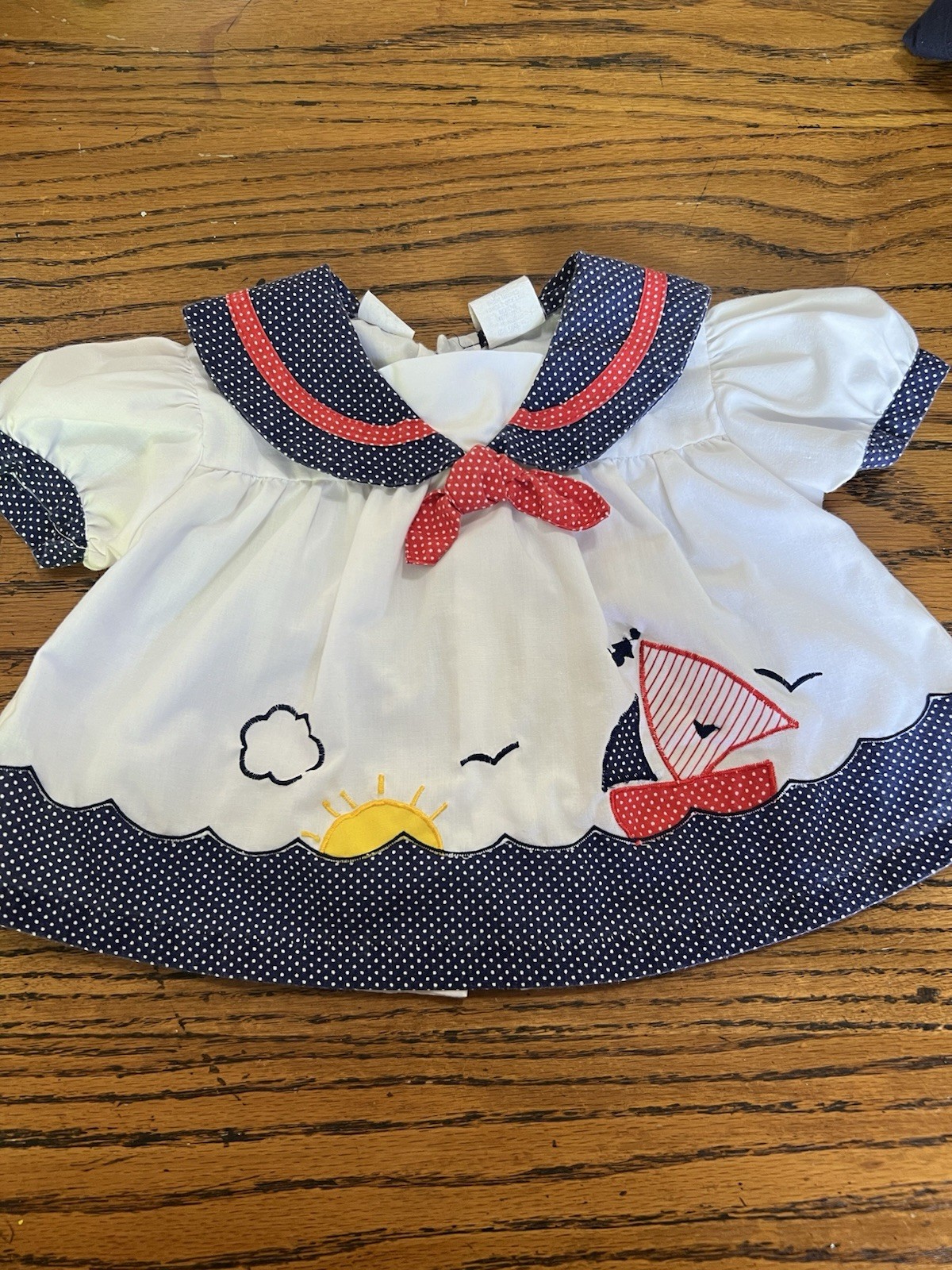 Vintage Baby Girls Sailor Nautical Bloomer Set Red White Blue Boat Sun 24m