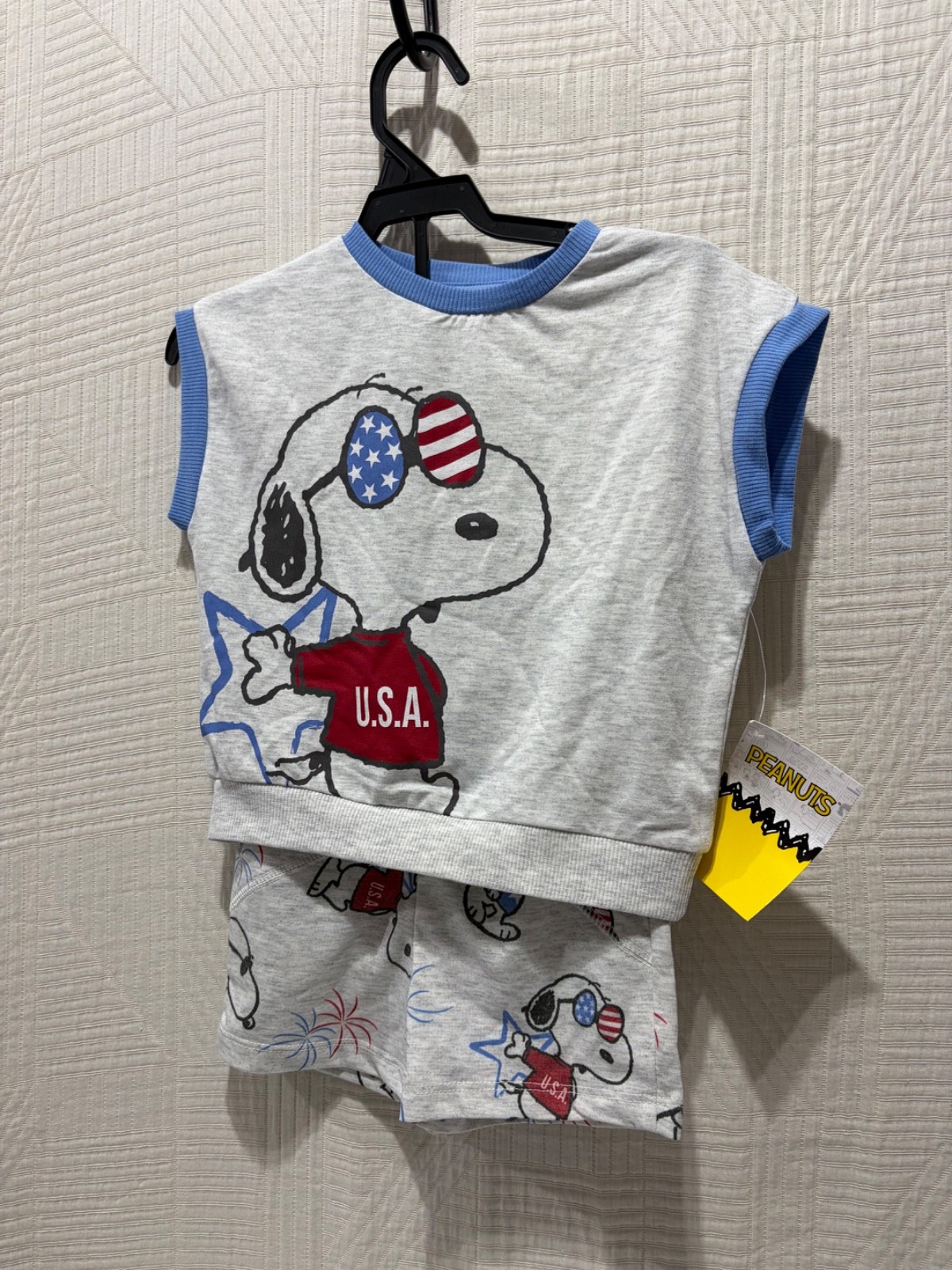 Peanuts patriotic 2 piece knit short outfits ast sz new