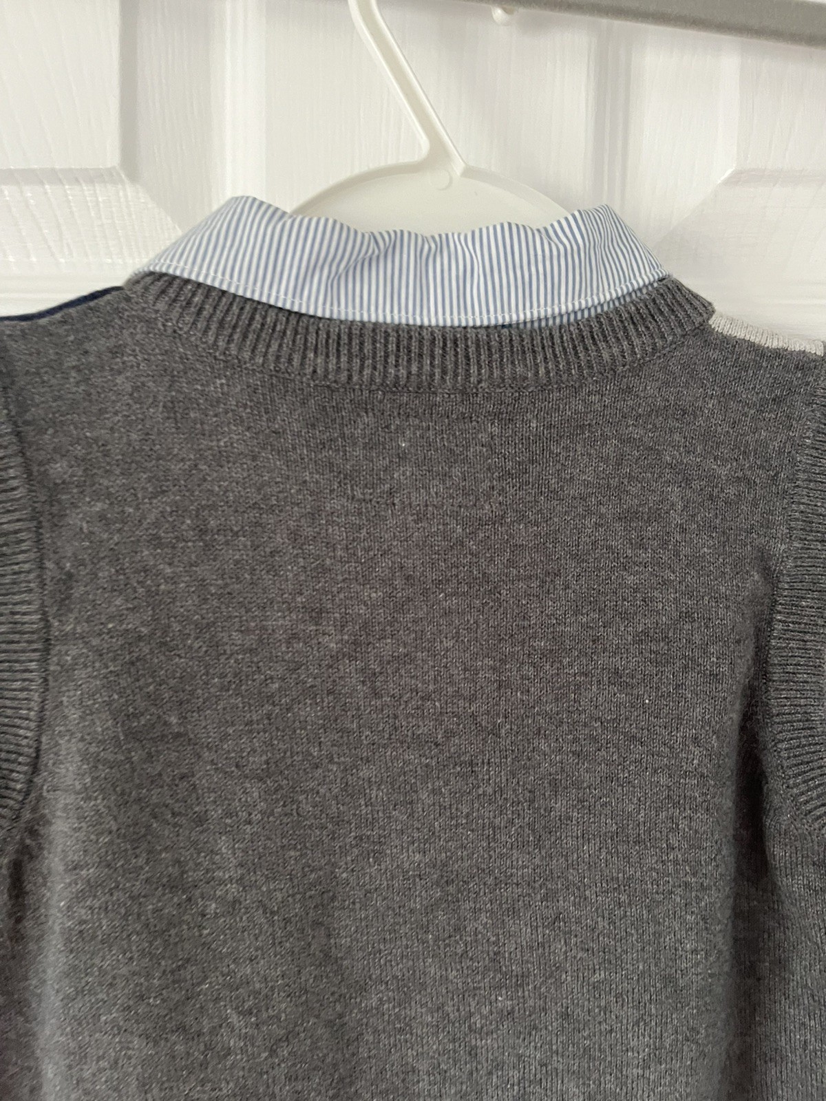 H&M Harlequin Pattern Grey Jumper & Light Blue Pinstripe Shirt Set 12-18 months