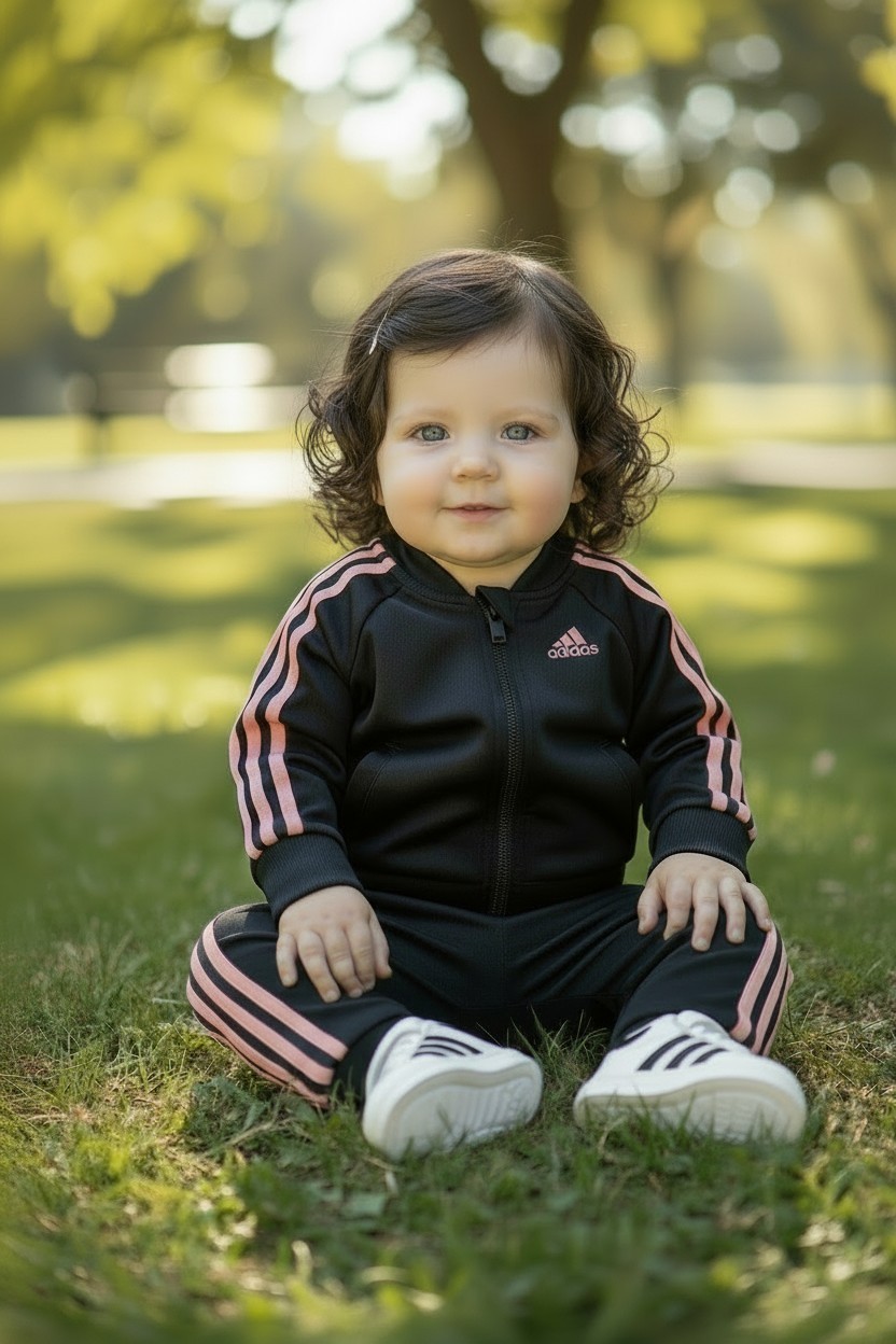 Adidas Baby Zip Track Suit New With Tag 6 Months Black And Pink Embroidered Logo