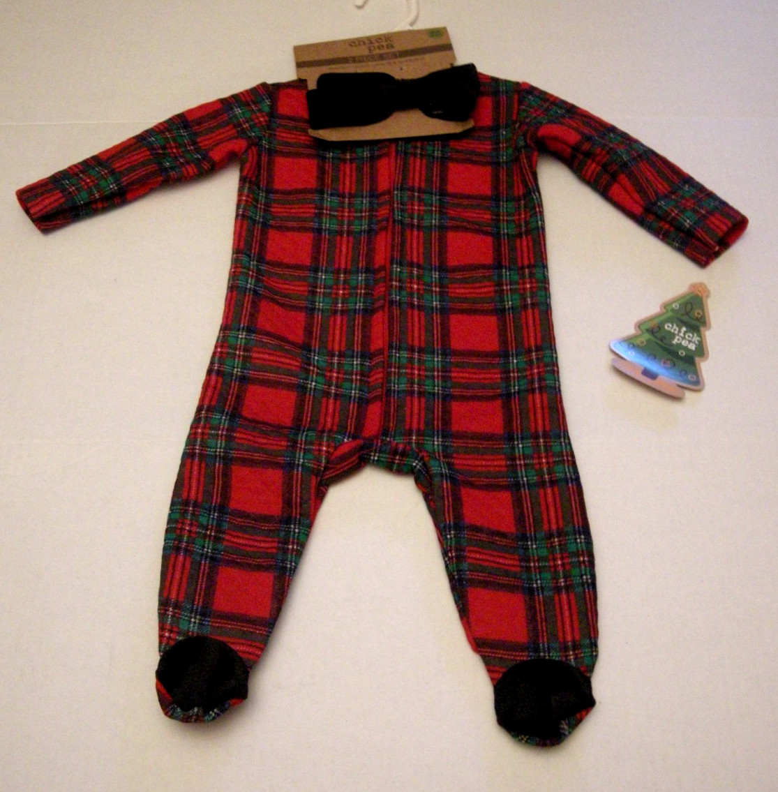 Chick Pea 2 Piece Set (Coverall & Headband), 0-3 Mos., Plaid Design, Brand New