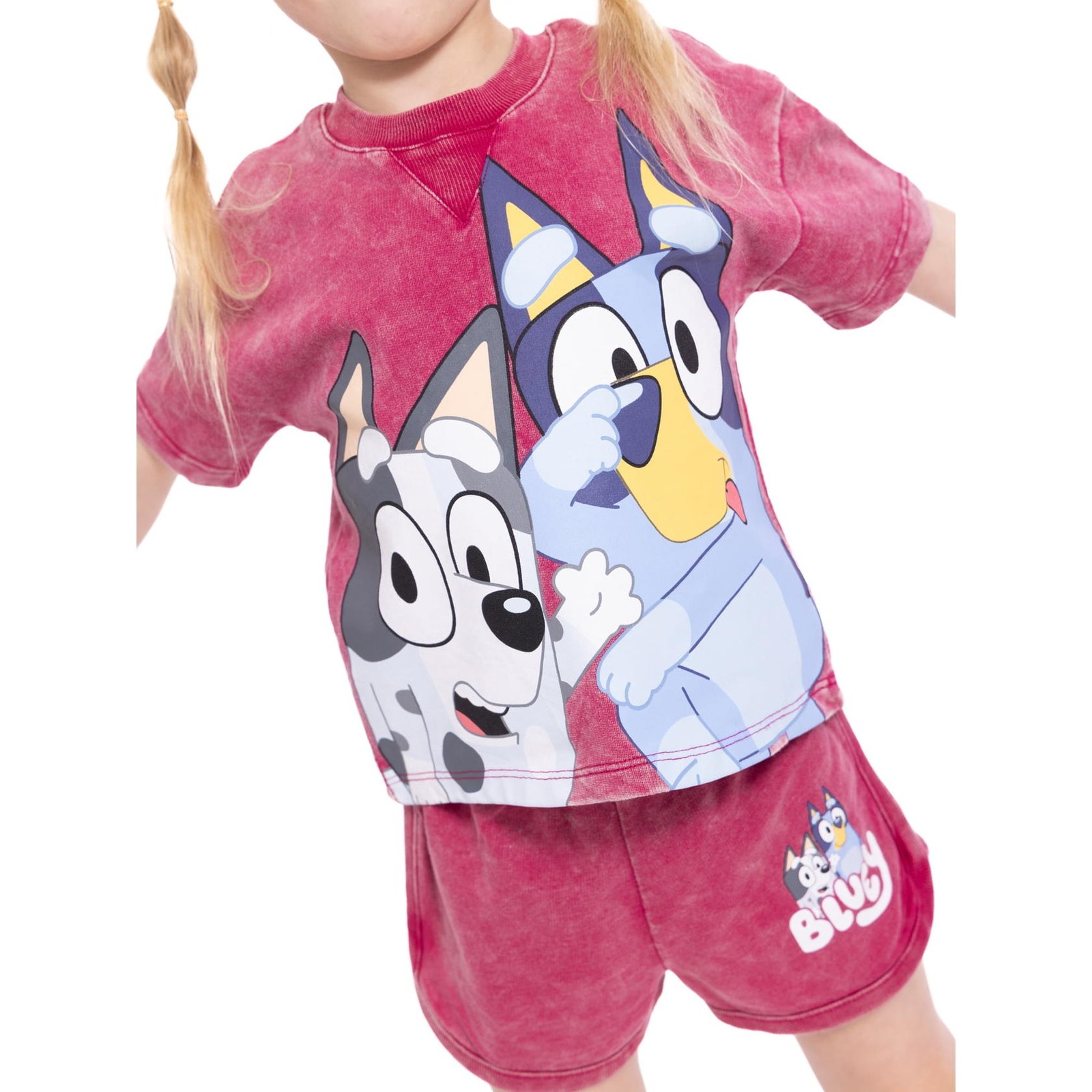 Bluey Toddler Girls Washed Crewneck Graphic Top & Shorts Set 2-Piece Sangria 12M