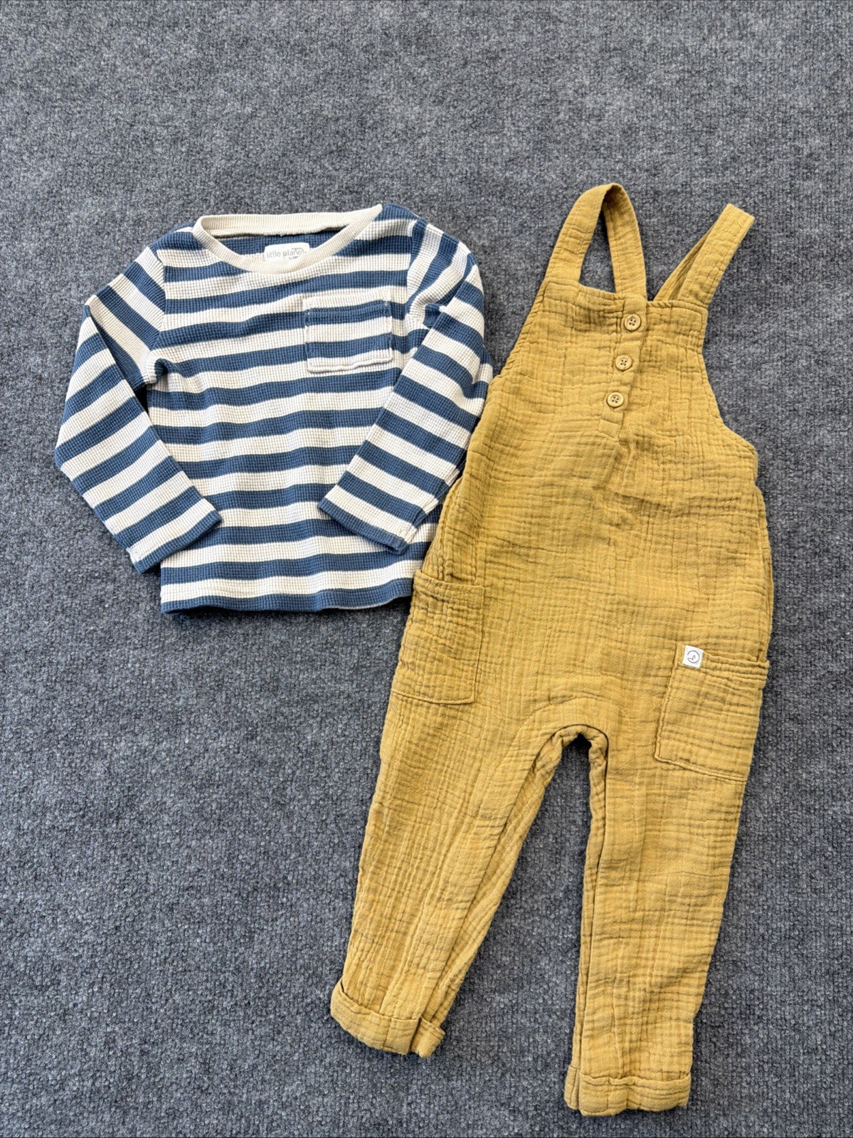 Little Planet By Carters Custard Romper and Striped Shirt Organic Cotton 2t