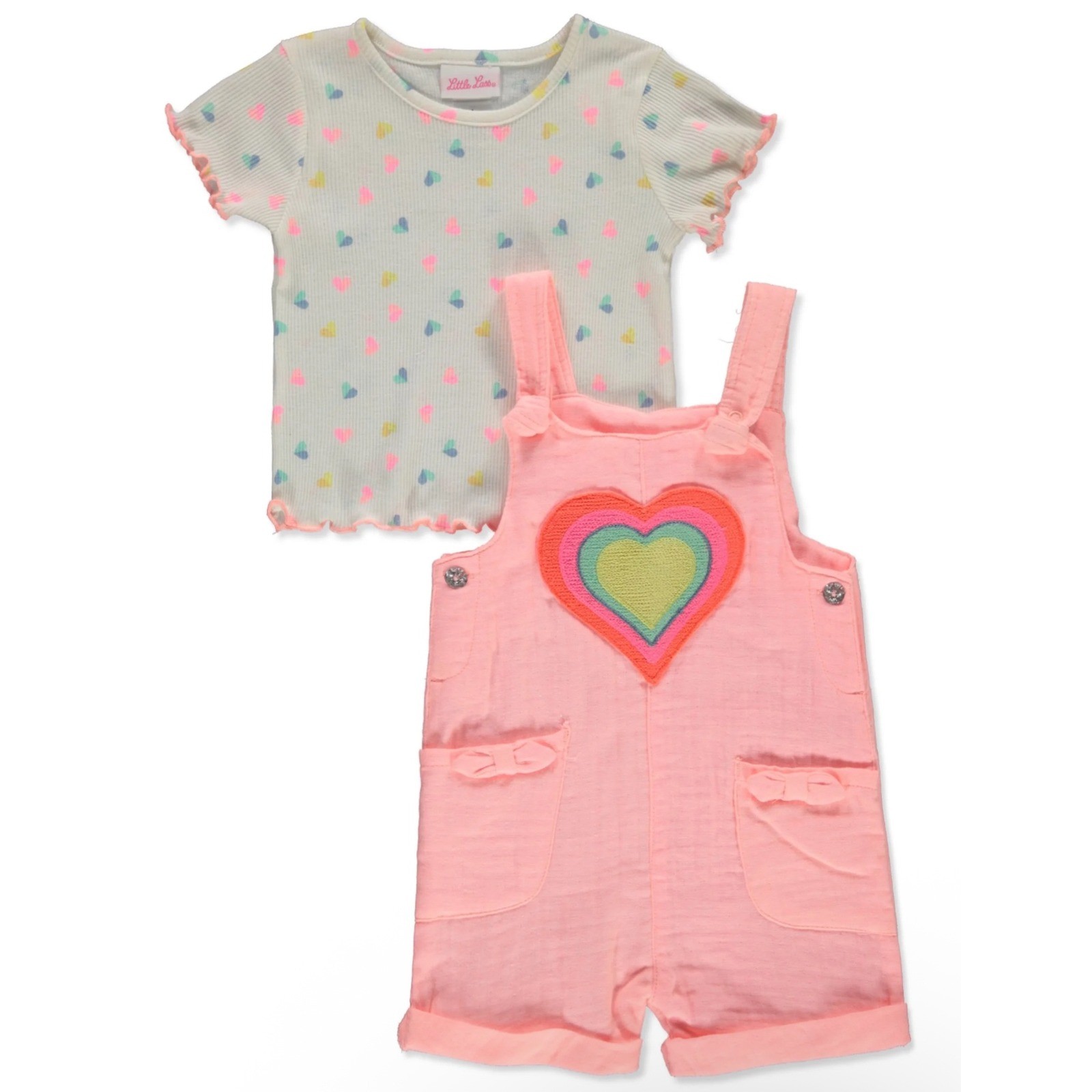 Little Lass Baby Girls Pink Heart Overall Shorts Set 24M