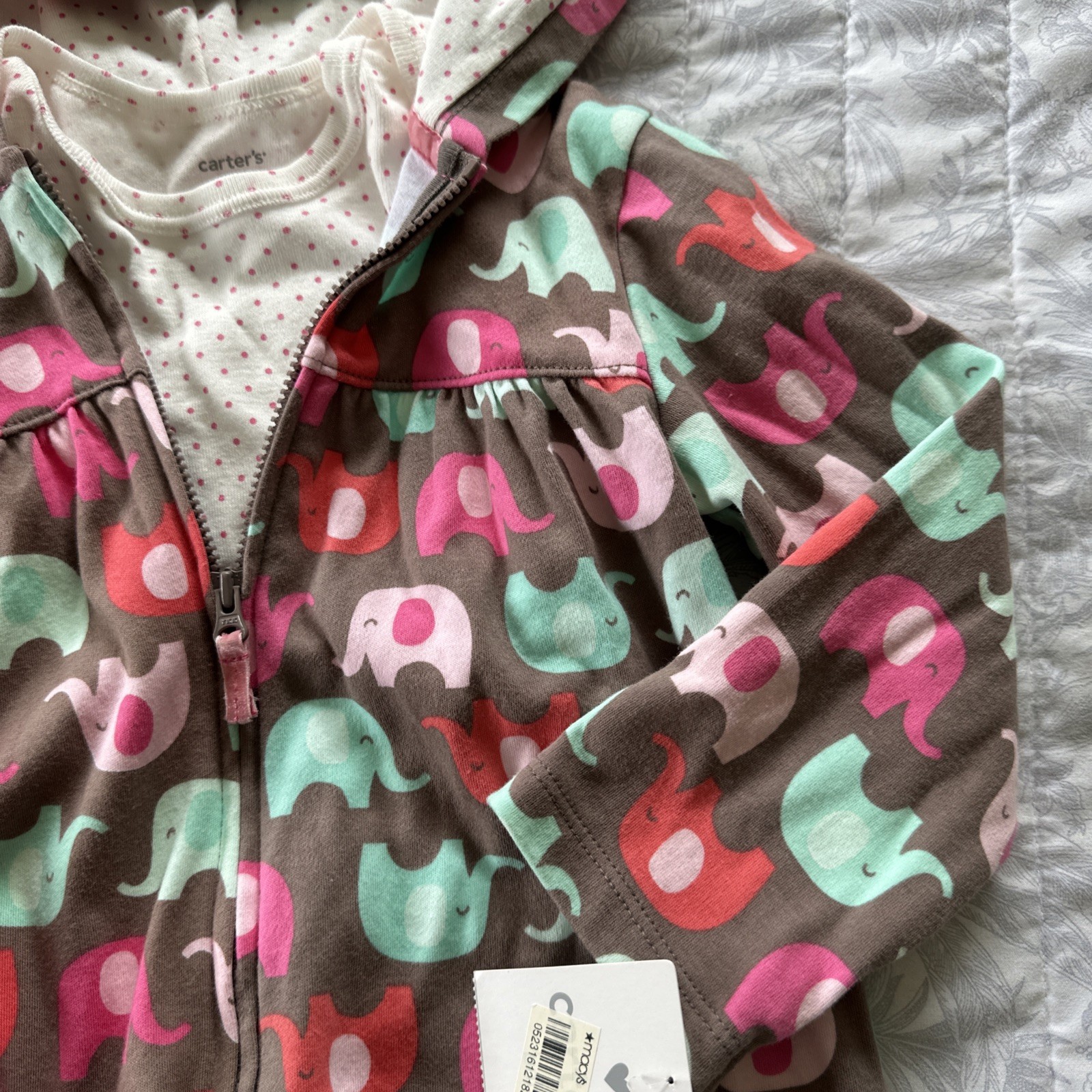 Carter’s NWT Outfit 24 Months 2T Girls Elephants Pink Dots 3 Pieces