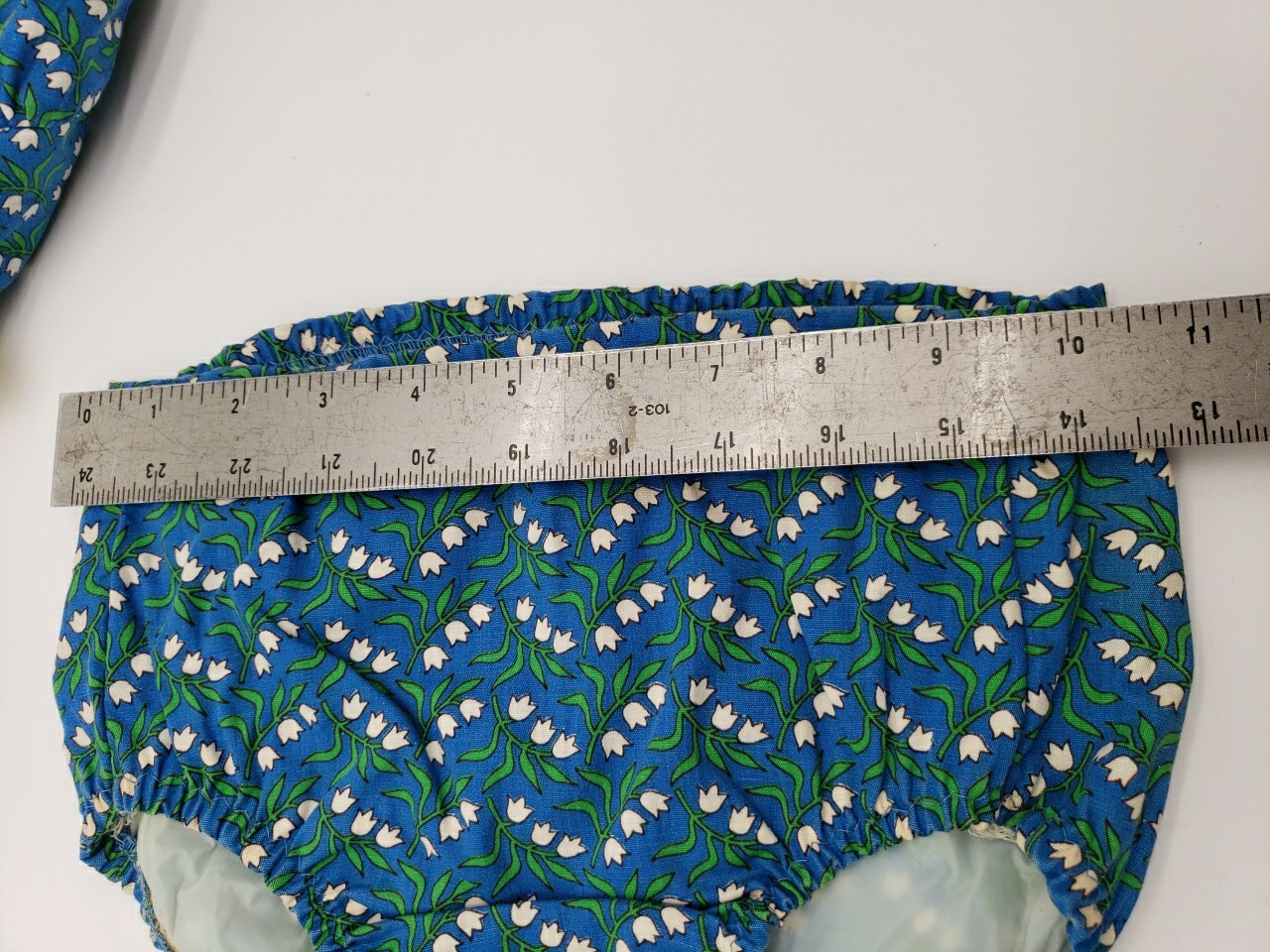 Vtg 50s Nannette 2 Pc Toddler Set Blue Green White Lily of the Valley Floral
