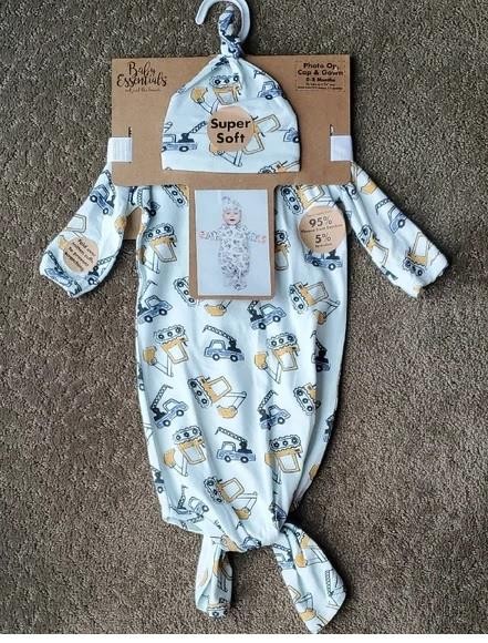 Baby Essentials Infant Photo Op Cap & Gown Set Construction Vehicles 0-3 Mo NWT