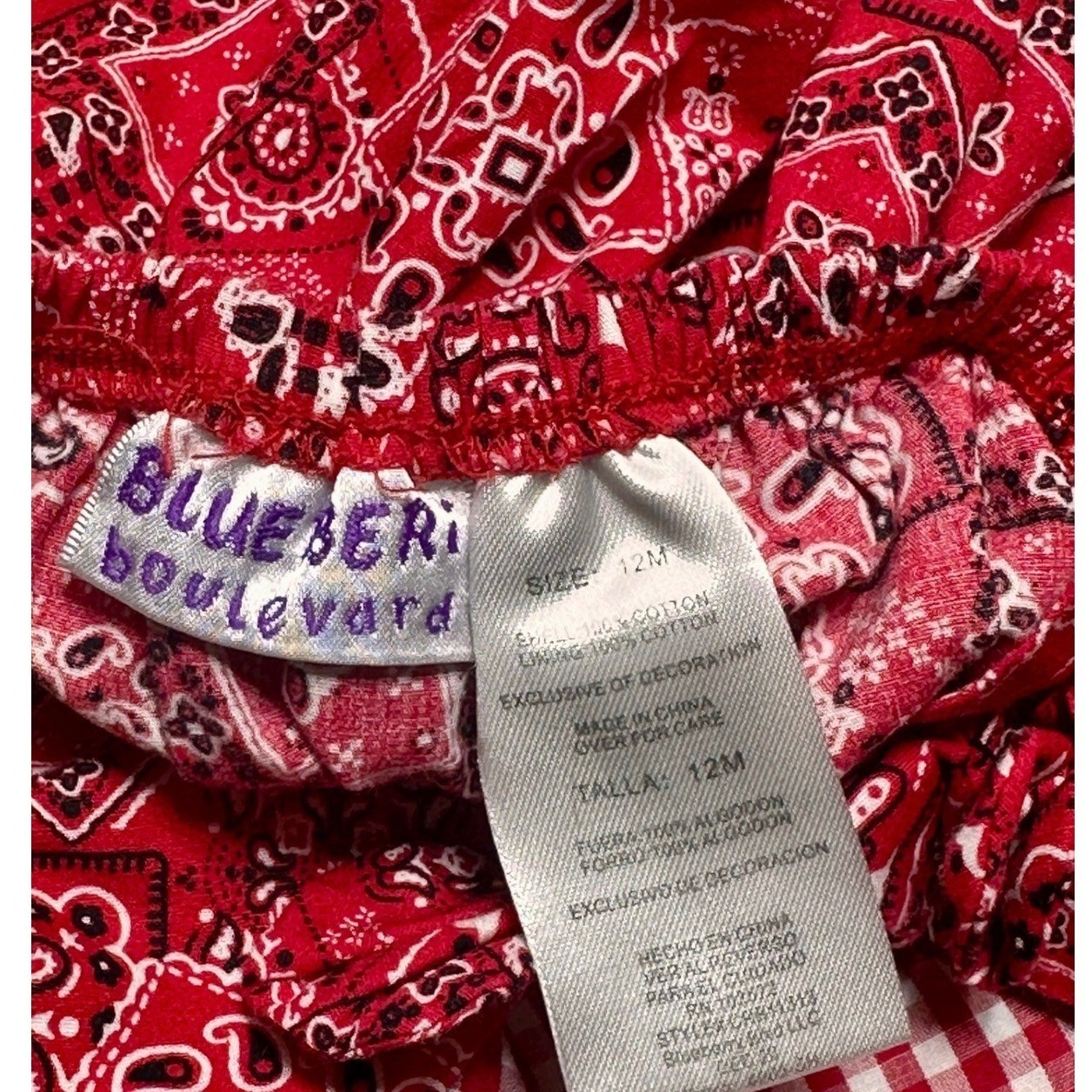 Y2K Bandana Print Set Toddler 12M Red Paisley Eyelet Bow