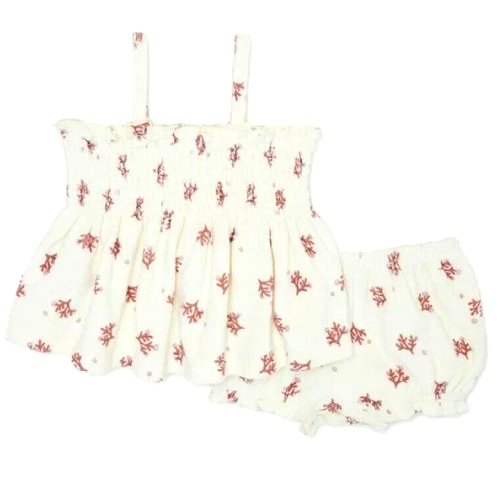 Easy Peasy Baby Girl Terry Tank Bloomer Set 6-9M Ivory Organic Cotton Smocked
