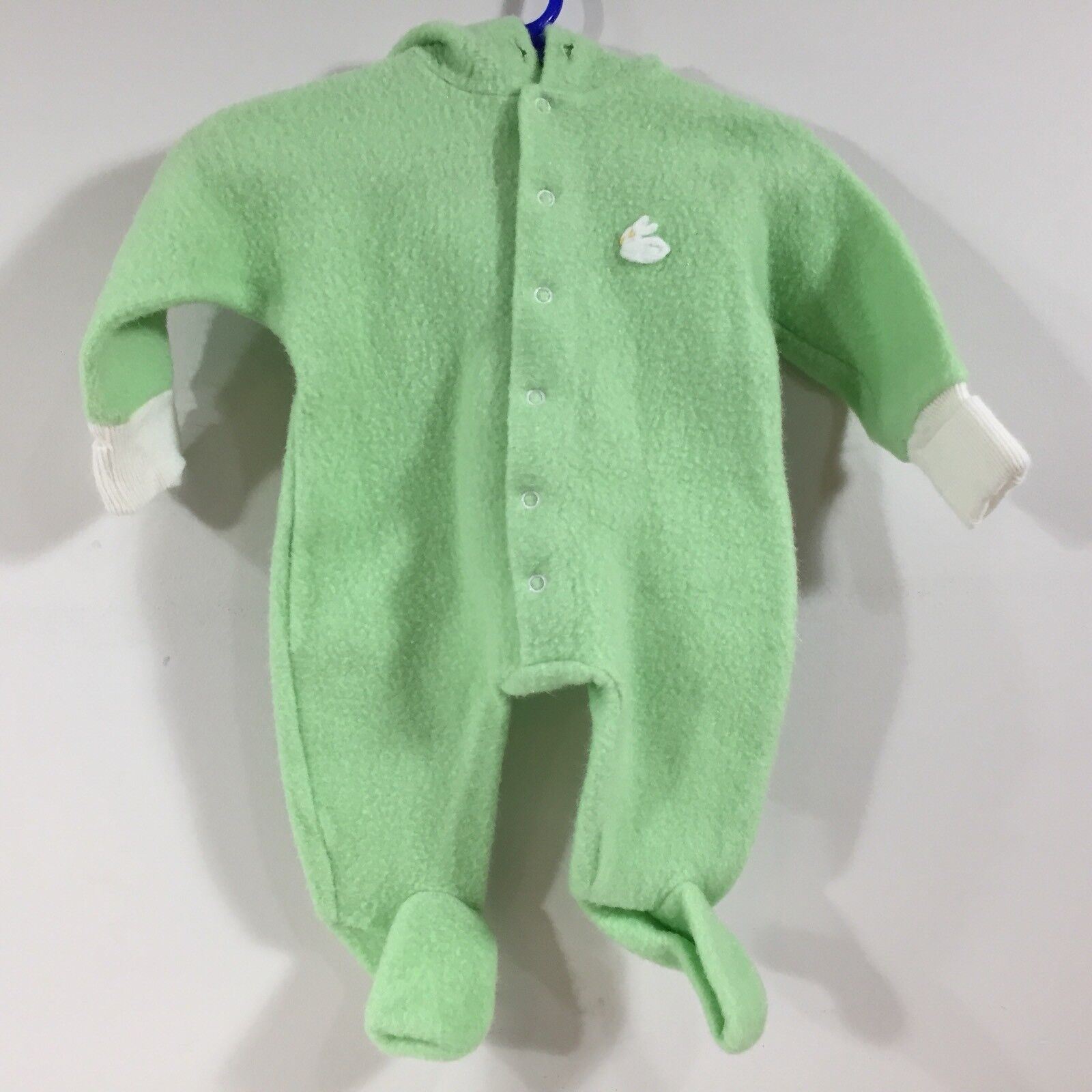 Vintage Baby One Piece Outfit Sleeper Bunting w/ Hood Lime Green Large 18-27 Lbs