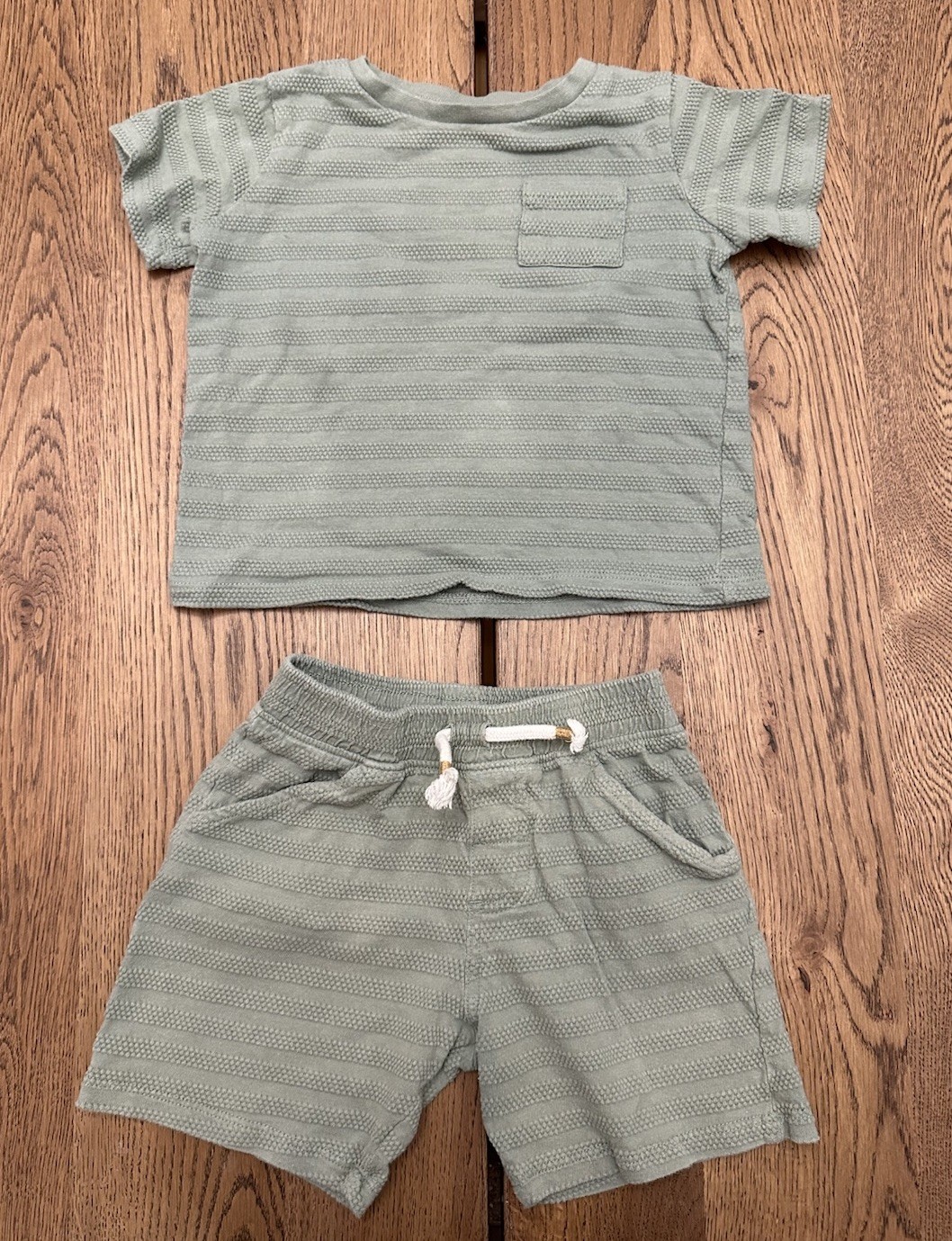 Little Lad 4T Green Textured Striped Short Sleeve and Shorts Set