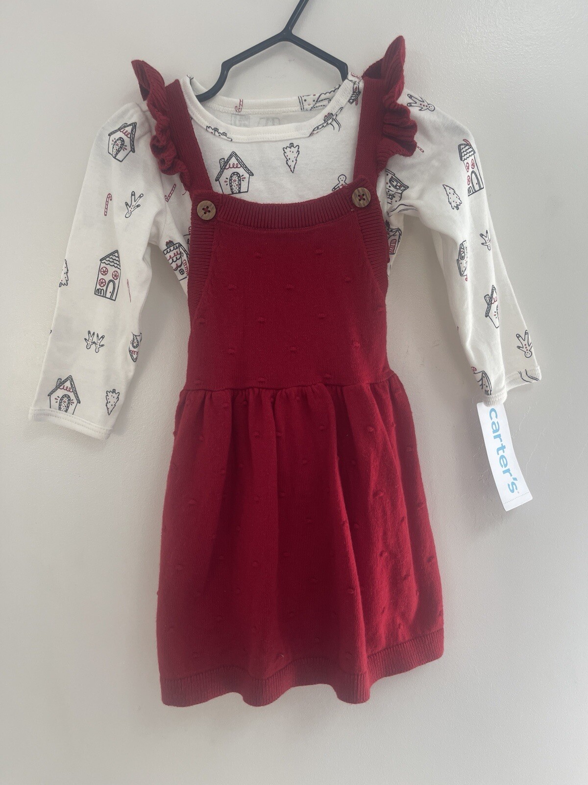 Carter’s Baby Girls 2-Piece Textured Christmas Holiday Dress & Bodysuit Red 12 M