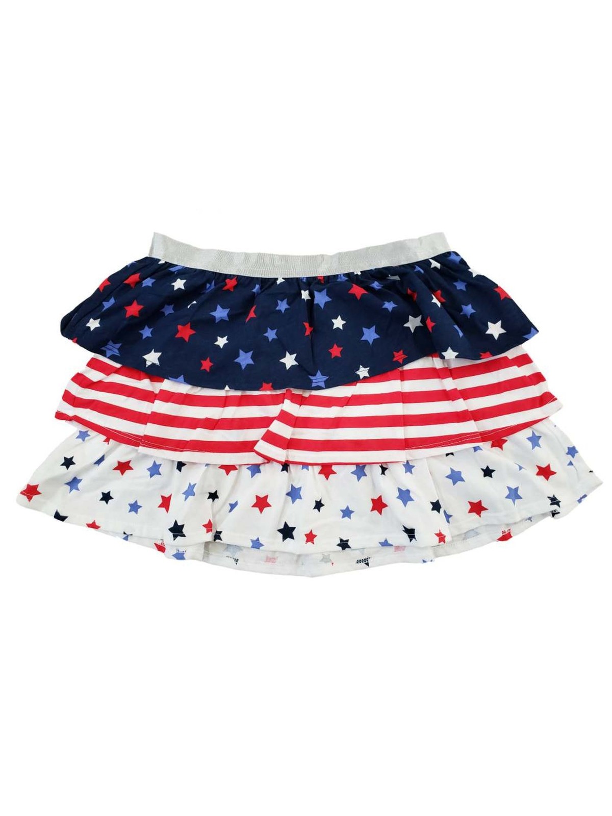Girls Red White Blue Patriotic Ruffled Stars Stripes Tiered Layered Skirt LP