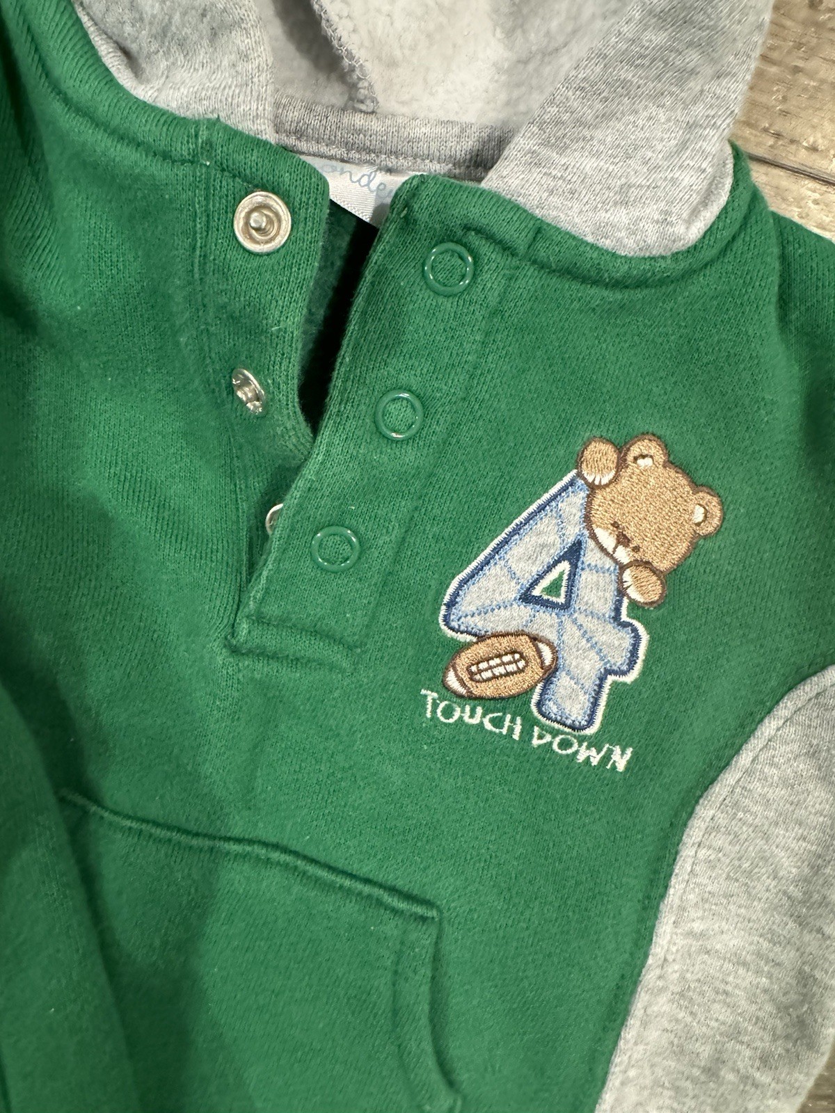 Small Wonders 2 piece green gray hoodie pants set bear embroidery 6-9m