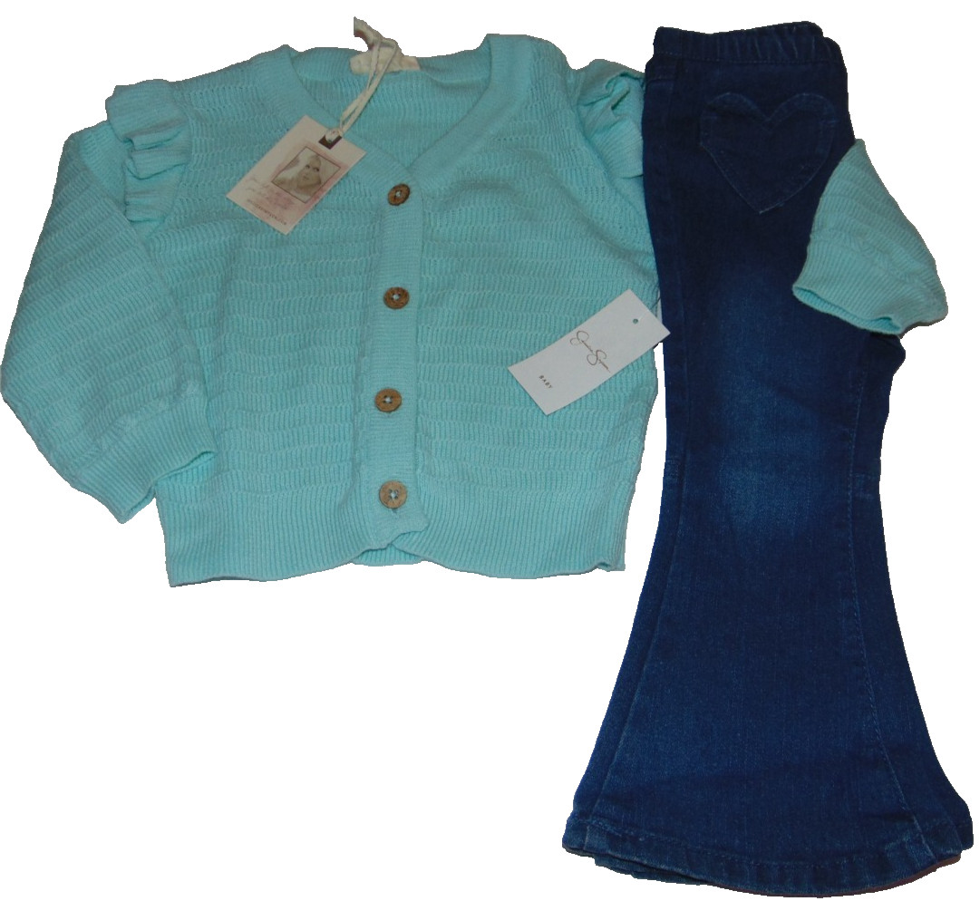 ~NWT Girls JESSICAN SIMPSON Cardigan & Heart Flare Jeans Outfit Size 24 Months:)