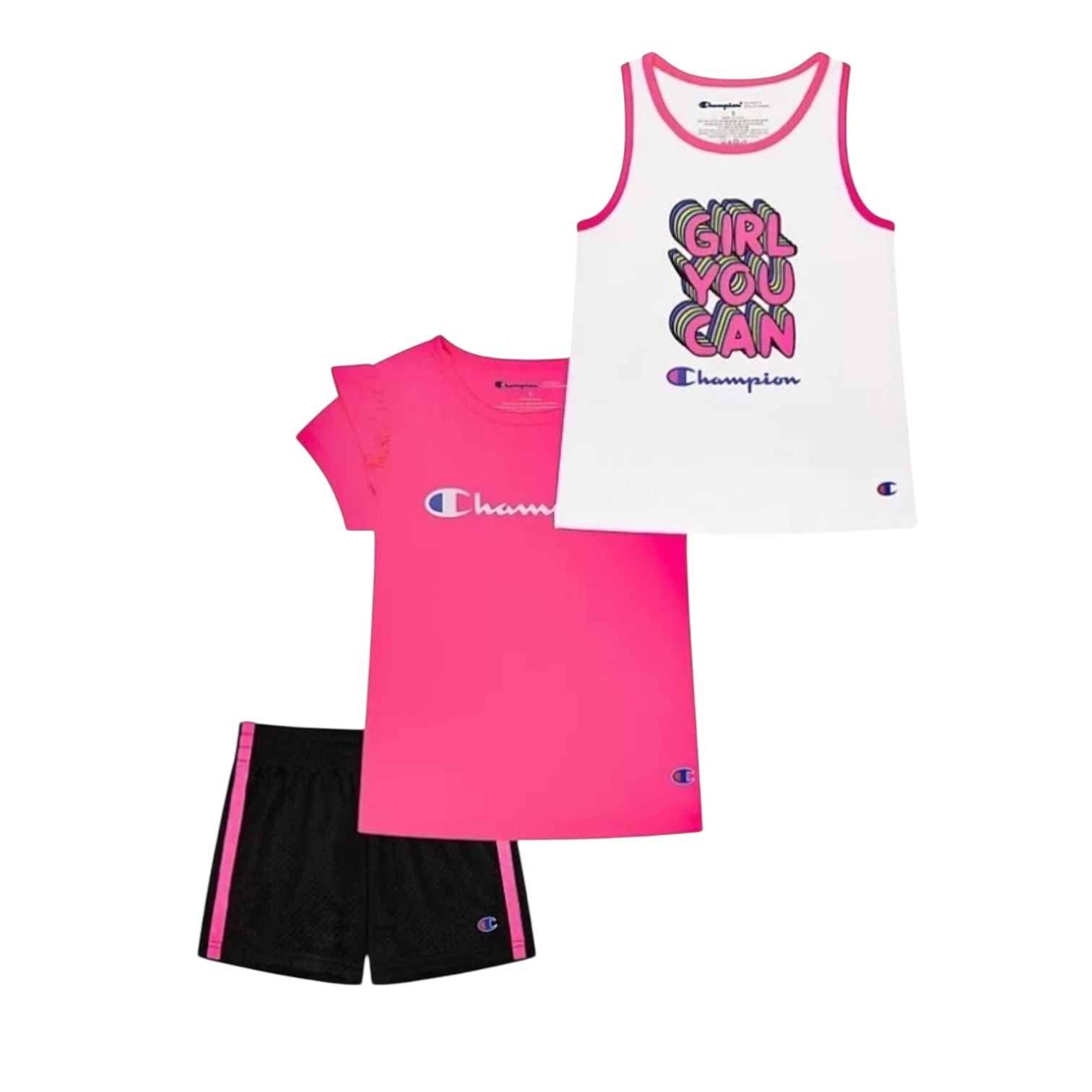 Champion Girls Size 4T T-Shirt Short 3 Piece Set Summer Tee Cotton Pink White