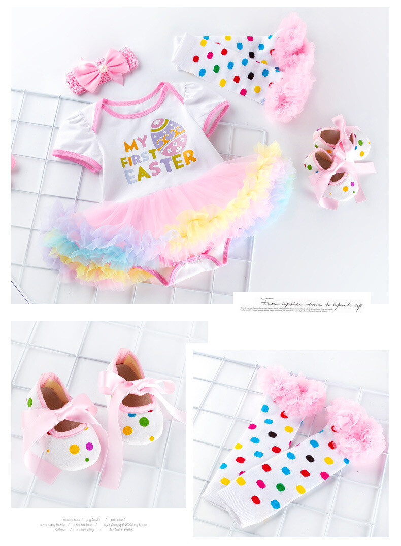 4Pce Set Easter Baby Girl Suit Wrapped Letter Print Tutu Skirt Holiday Dress