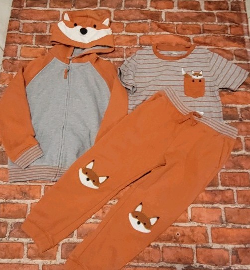 Gymboree Boys Harvest Fox Set Jacket Sz 6 Shirt & Sweatpants Sz 5t Orange Fall
