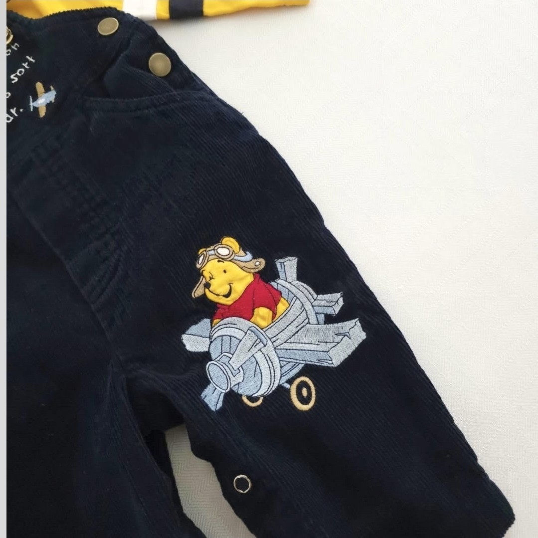 Vtg Disney Winnie the Pooh Corduroy Overalls And Bodysuit 12m Airplane Set