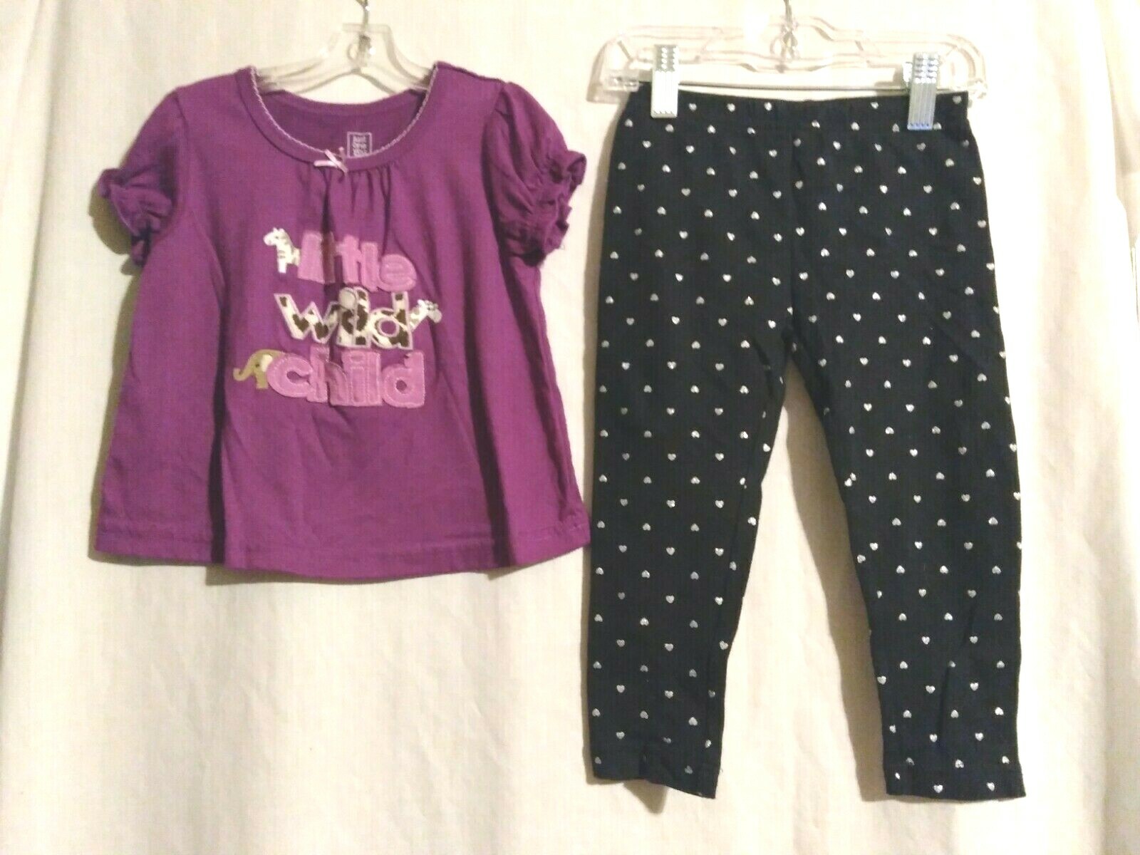 2T Carter Short Sleeve Little Wild Child Shirt &24 Month Carter Black Heart Pant