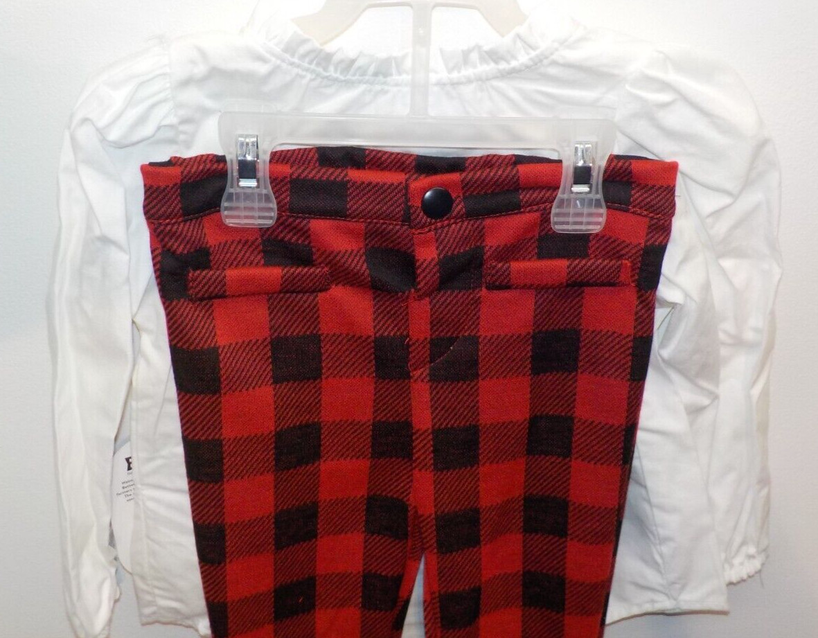 Wonder Nation Girl 2-Piece Pants Outfit Button White Blouse Plaid Pants Size 2T