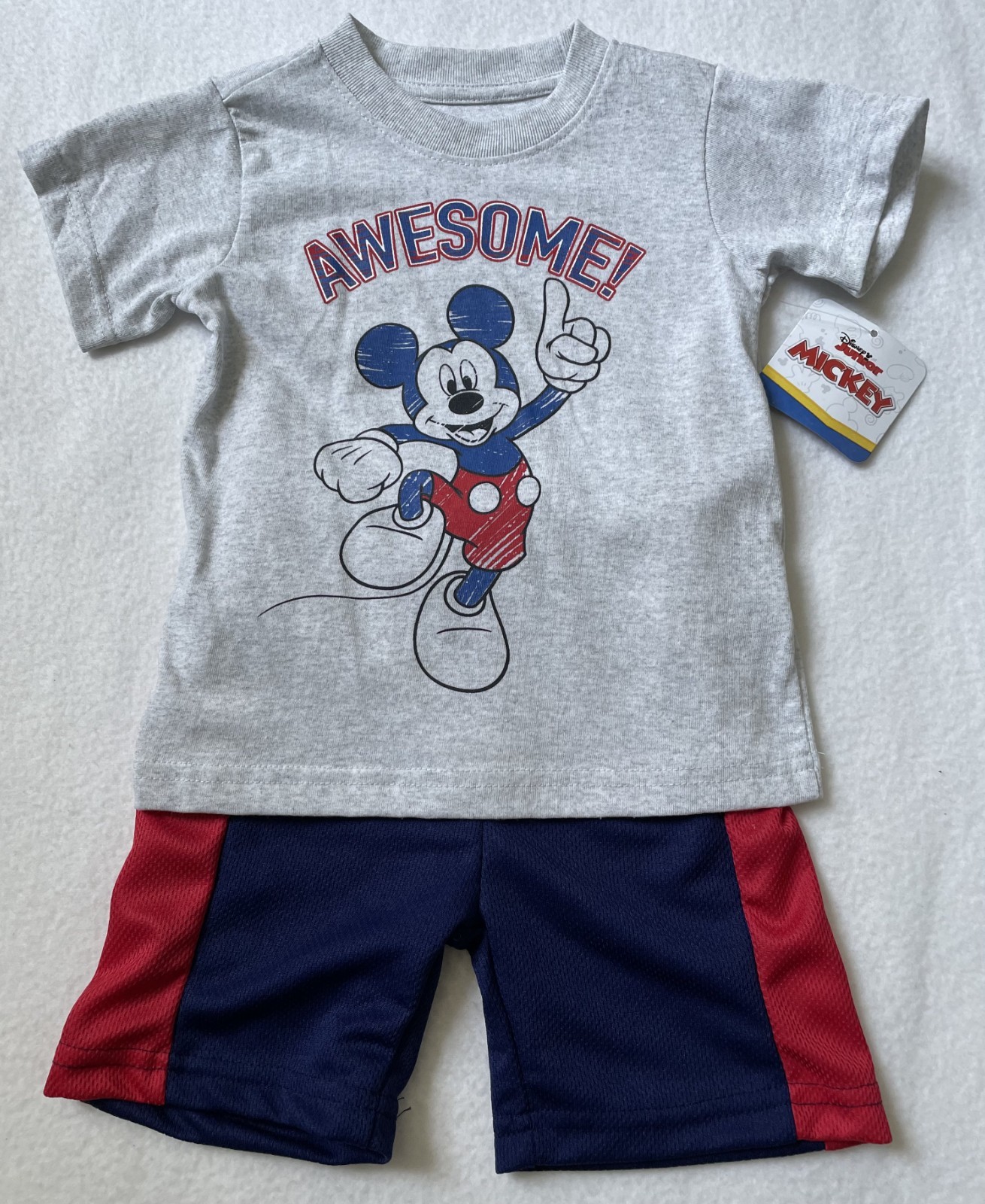 Disney Mickey Mouse Grey T-Shirt & Athletic Shorts Set Outfit Kids Size 24M NWT