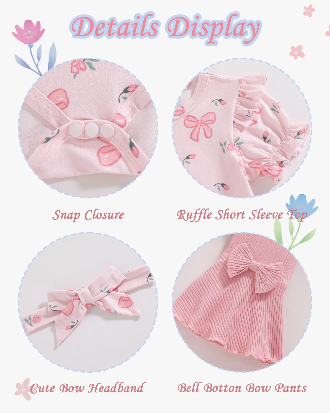 Vibebox Baby Girl Clothes 0-3 Months Summer Short Months, Pink-bows