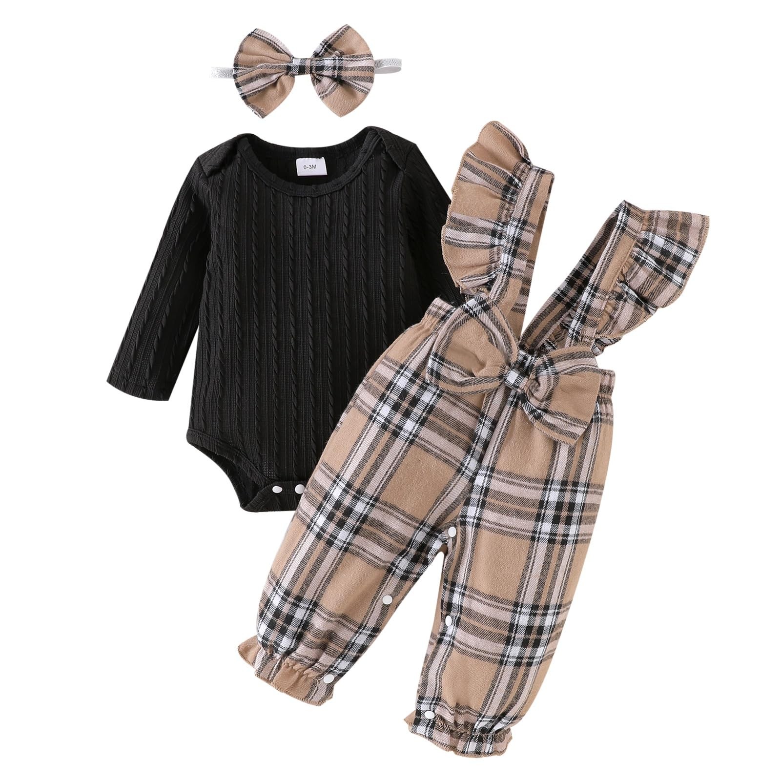 ODIMAME 3-6 Month Girl Clothes Infant Ruffled Suspender Months, Beige