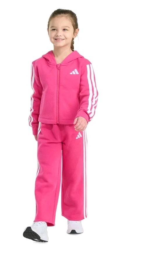 Toddler & Little Girls Full-Zip 3-Stripe Hooded Fleece Jacket & Wide-Leg Pants S
