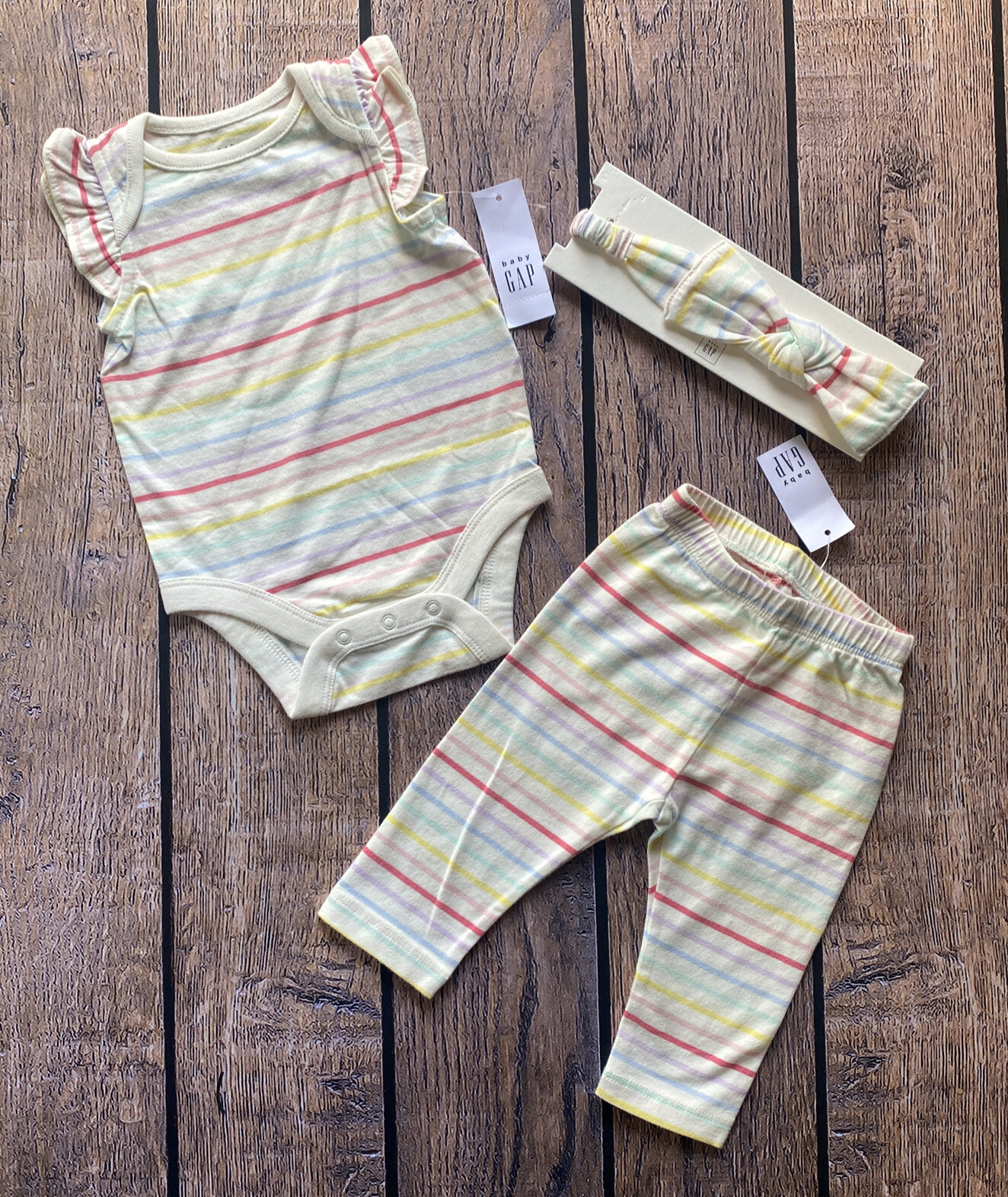 Baby Girl 0-3 Months Baby Gap Multicolor Striped Bodysuit Leggings & Headband