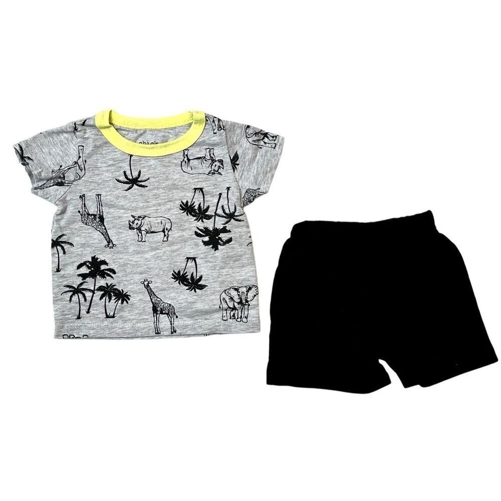 Chick Pea Safari Animals Shorts Outfit Gray Black 3-6 months Baby Infant Boy