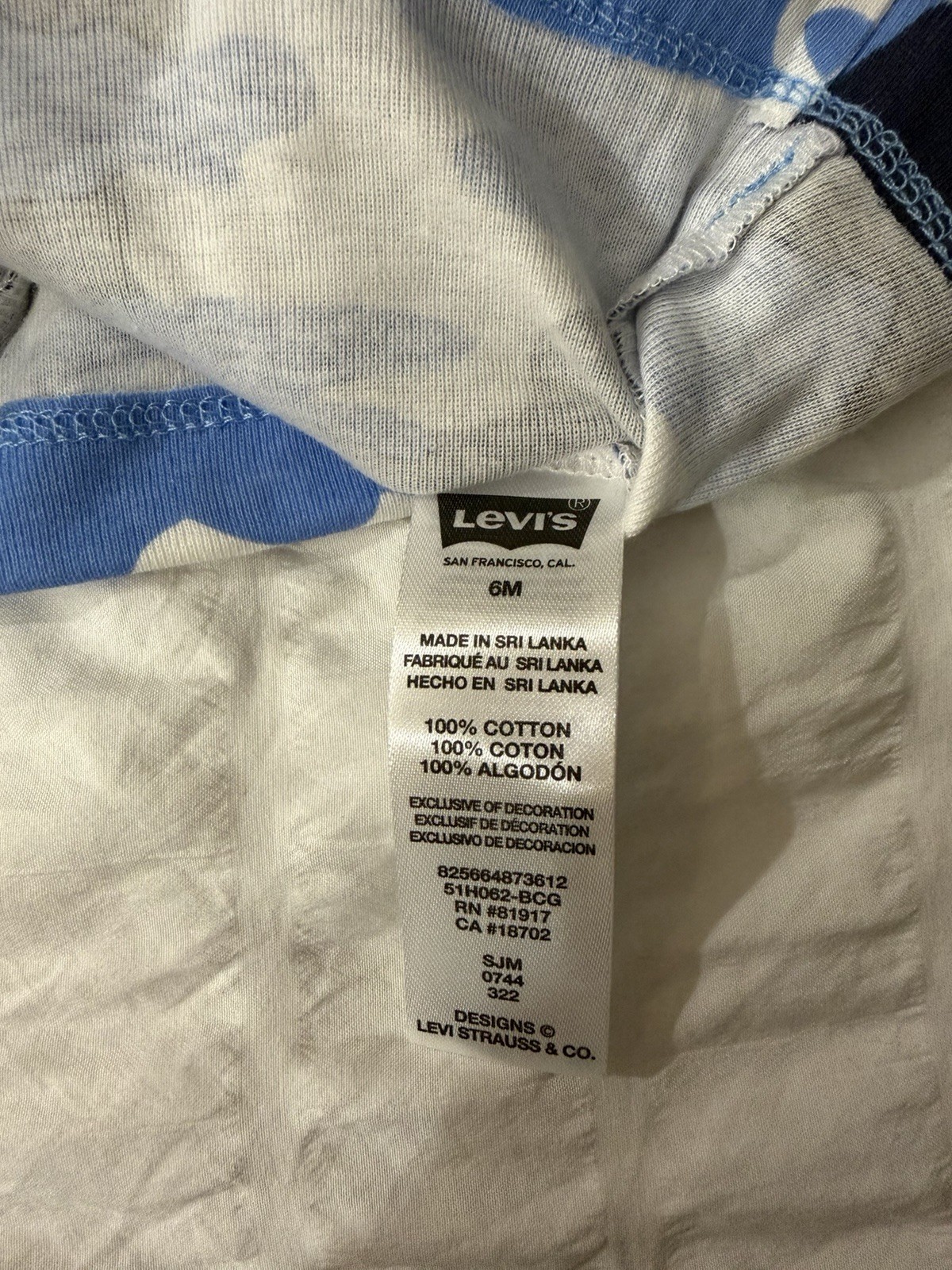 Baby Levi’s 3 Piece Set 6 Month Old Blue Camo Long Sleeve Shirt, Pants, And Hat