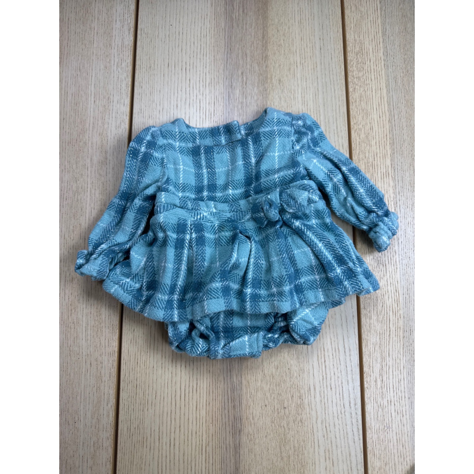 Cupcakes and Cashmere Baby Girls Blue Plaid Sparkle Dress Bloomers Set 3-6M