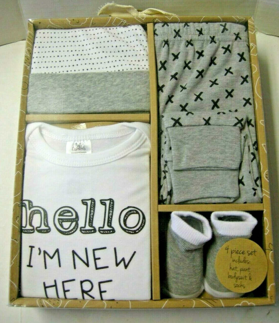 Baby 4 Pc. Gift Set, 0-6 Mos.,”Hello I’m New Here” Theme By Baby Essentials, New