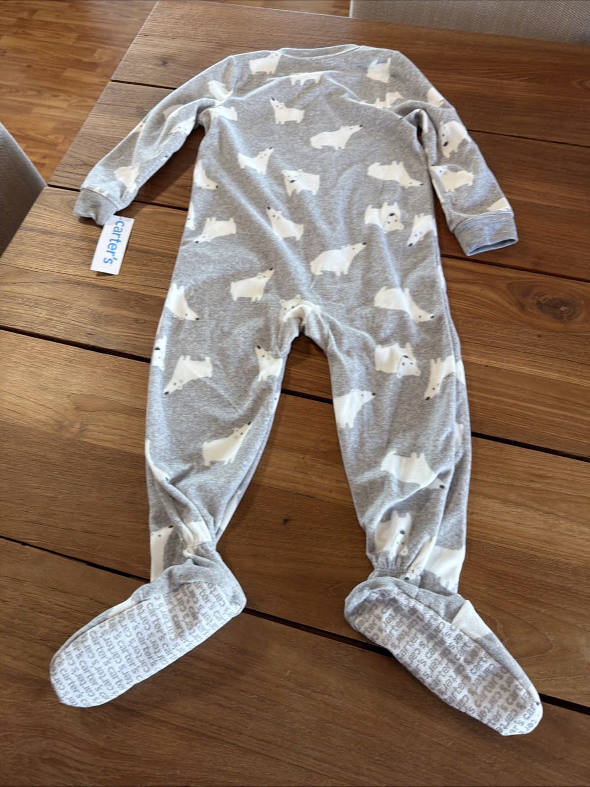 Carter’s Fleece Gray Polar Bear Footed One piece Full Zip 3t Unisex NWT. B1