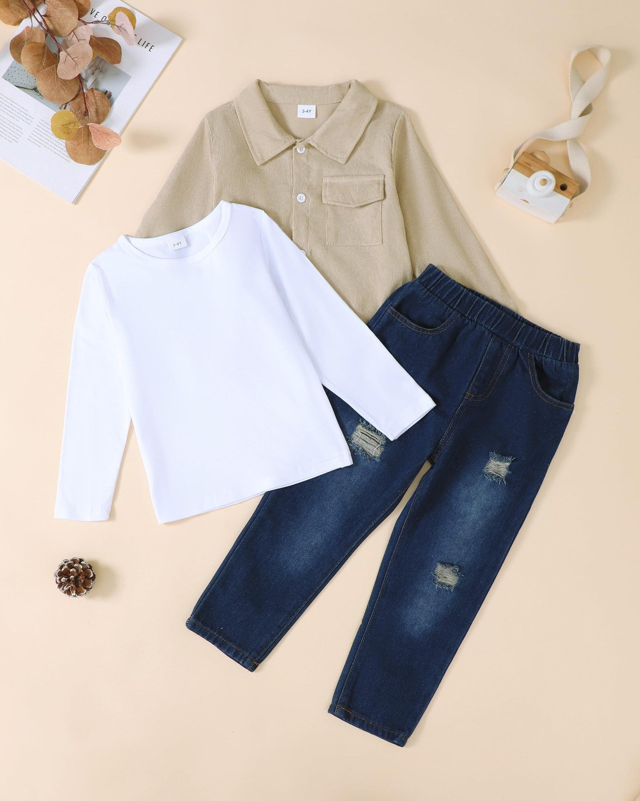 Renotemy 3T 4T Boy Clothes Toddler Boy Fall Outfits Fashion Khaki Flannel