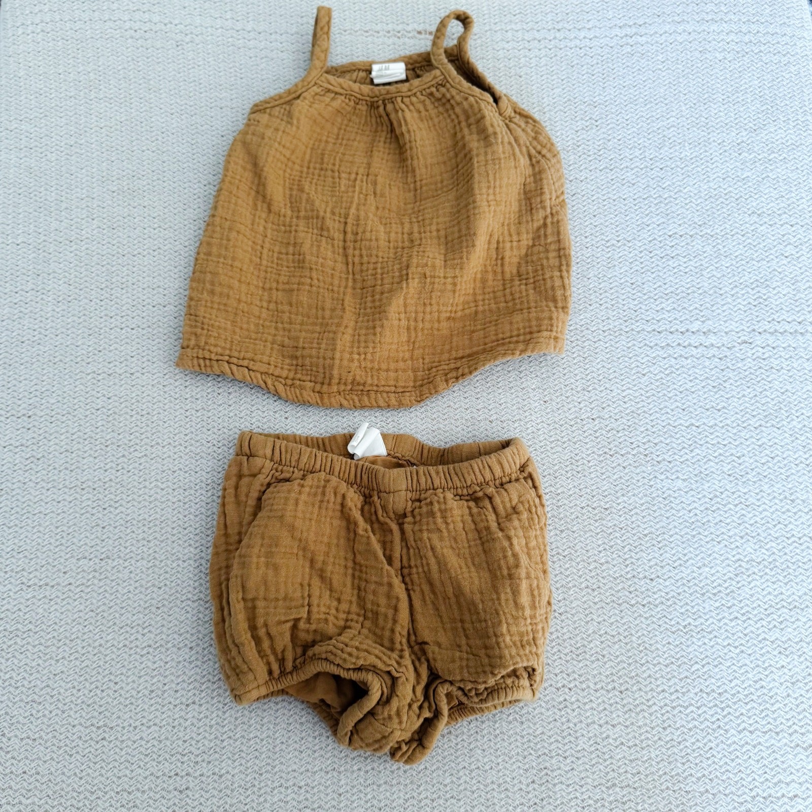 H&M Brown Muslin Cotton Tank Top + Bloomer Outfit Set – 3 Months
