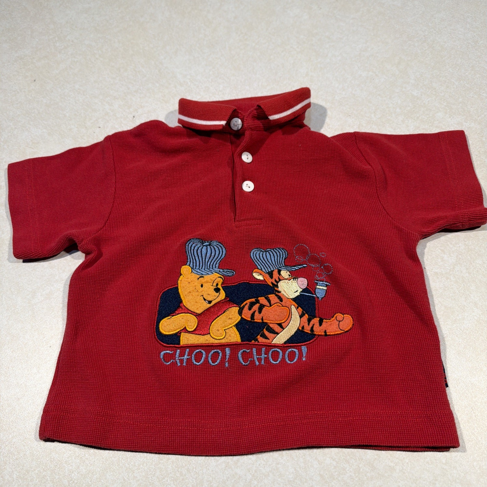 Vintage 90s Red Winnie The Pooh & Tiger Polo Shirt 24 Month Cotton Blend