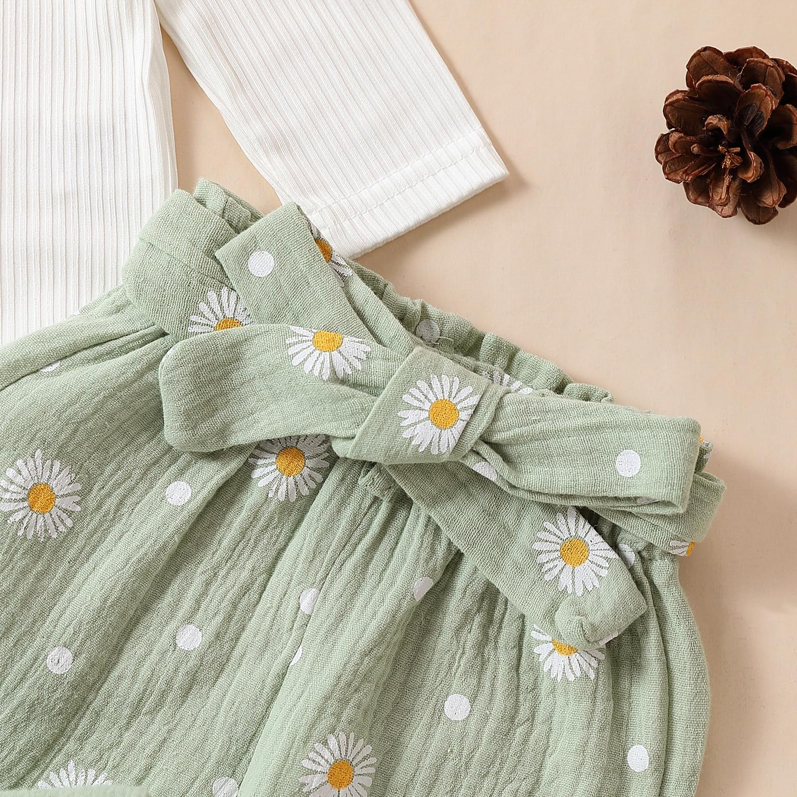 Kaipiclos Newborn Infant Girl Clothes Rib Knit Romper 0-3 Months, Daisy Green