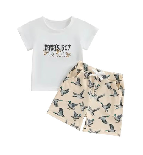 Toddler Baby Boy Duck Print Short Sleeve Tee and Elastic Shorts Summer Outfit