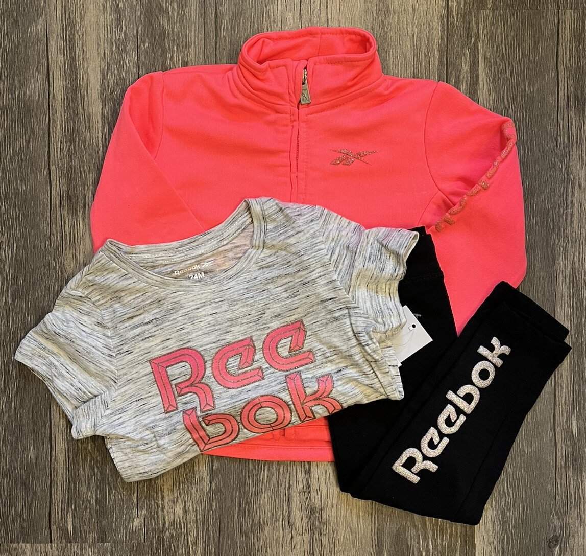 Reebok Girl’s Neon Sunset Jacket, Tee & Stretch Pants Outfit 3pc Set – Size 24M