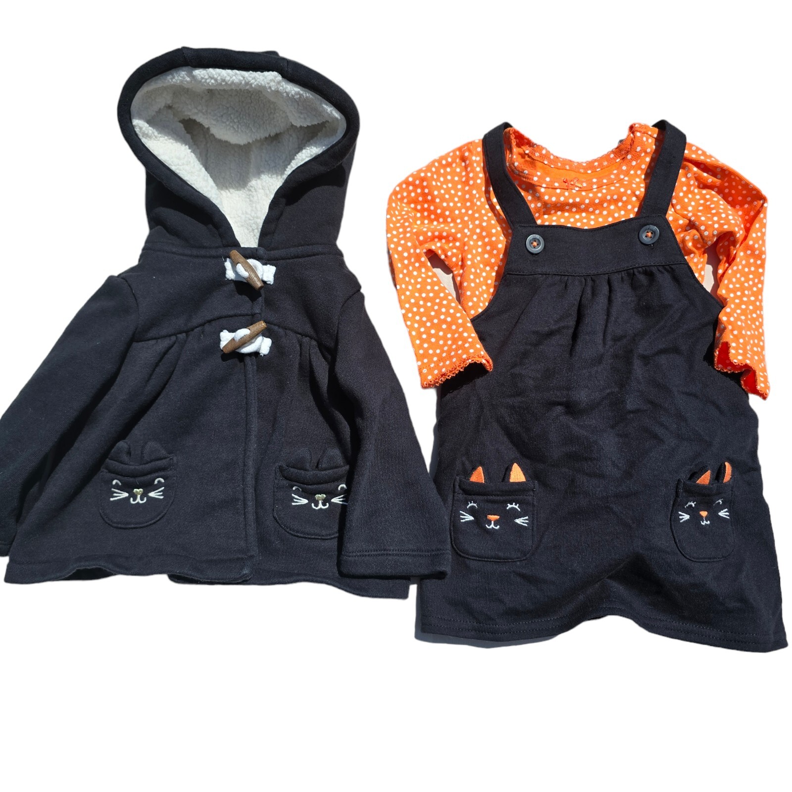 Carters 9 Months Black Cat Baby Girl Jumper Dress Jacket Halloween Orange