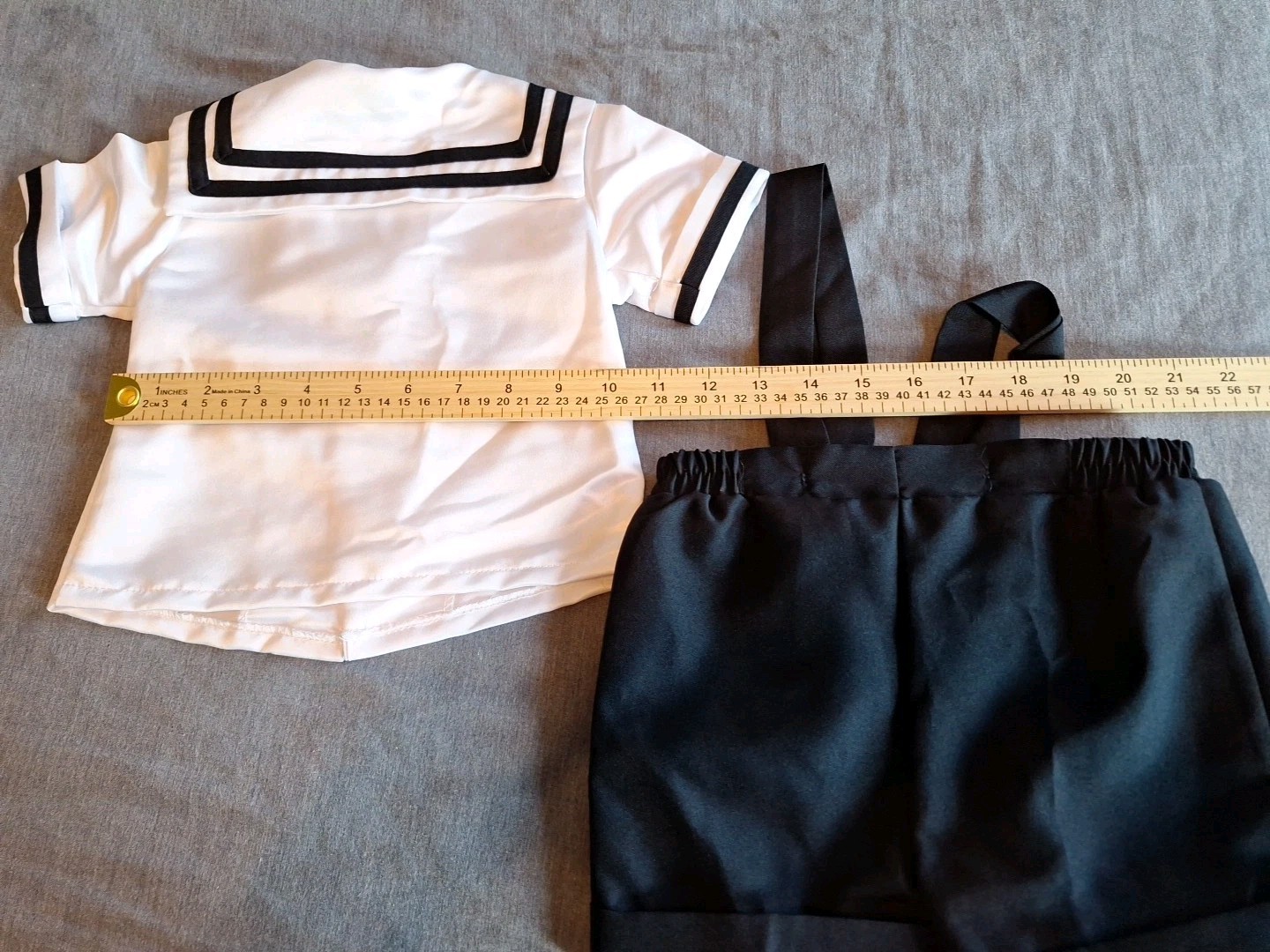 Toddler Boys 2 Pc Sailor Suit Navy Blue Shorts And White Satin Look Shirt Sz M